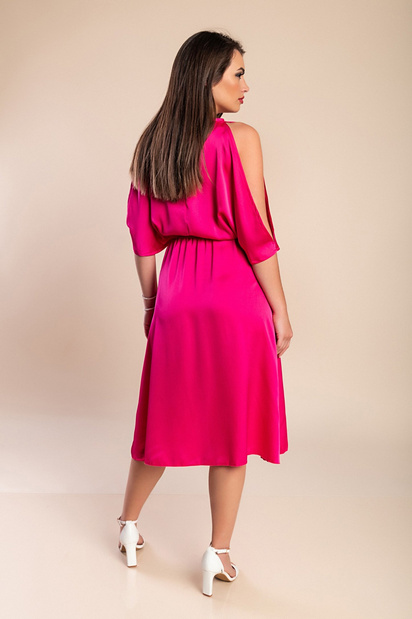 Elegante abito midi con cut-out Thiena, fucsia