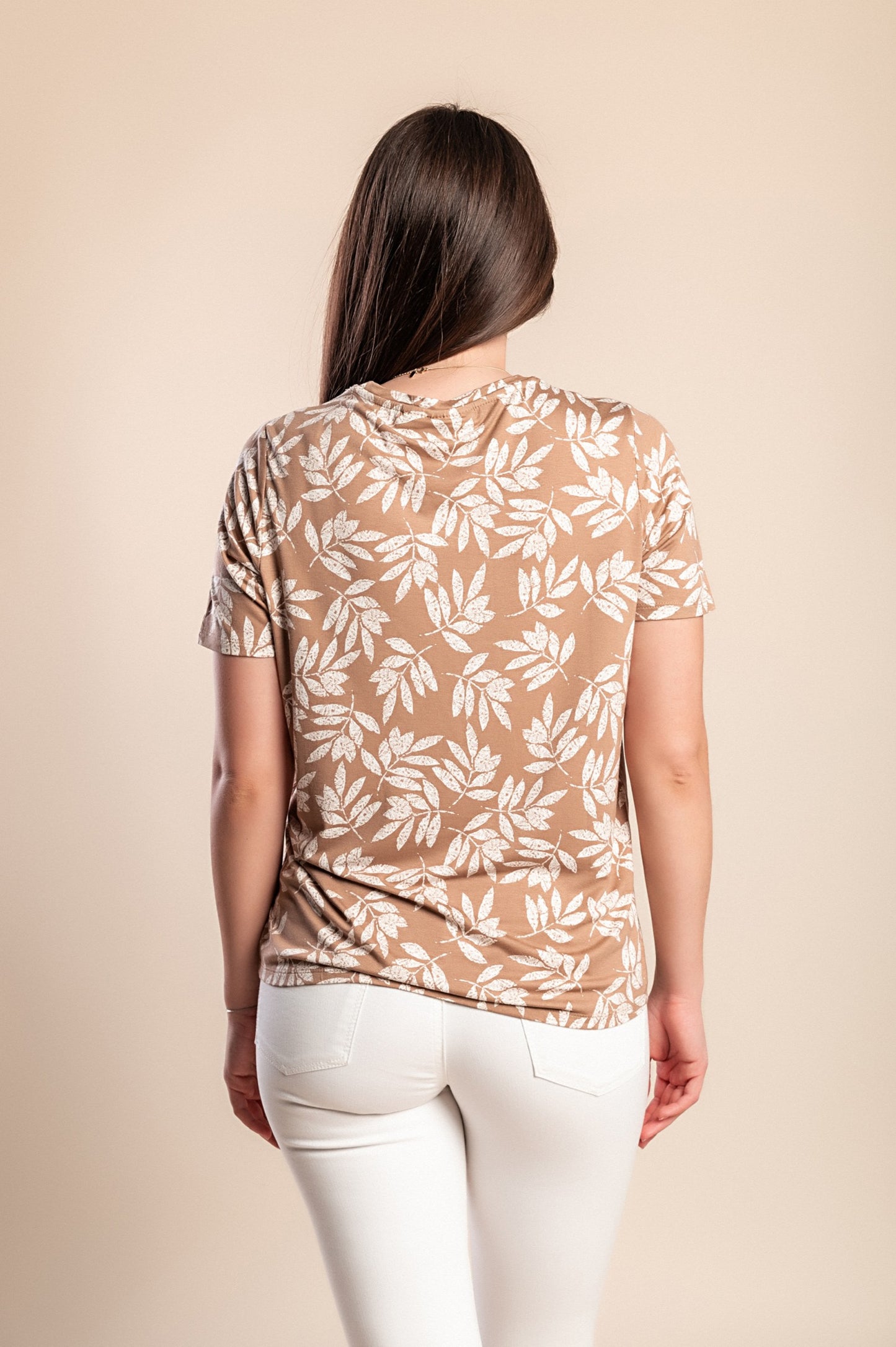 Camicetta stampata taglie forti, beige