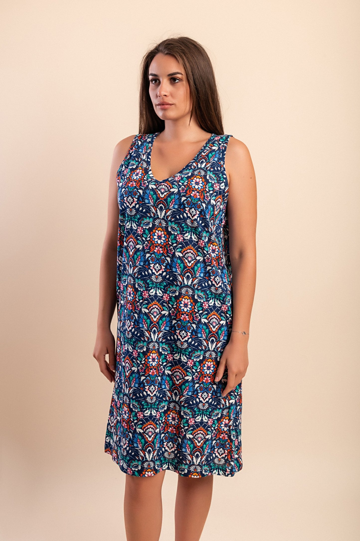 Abito senza maniche con stampa, blu