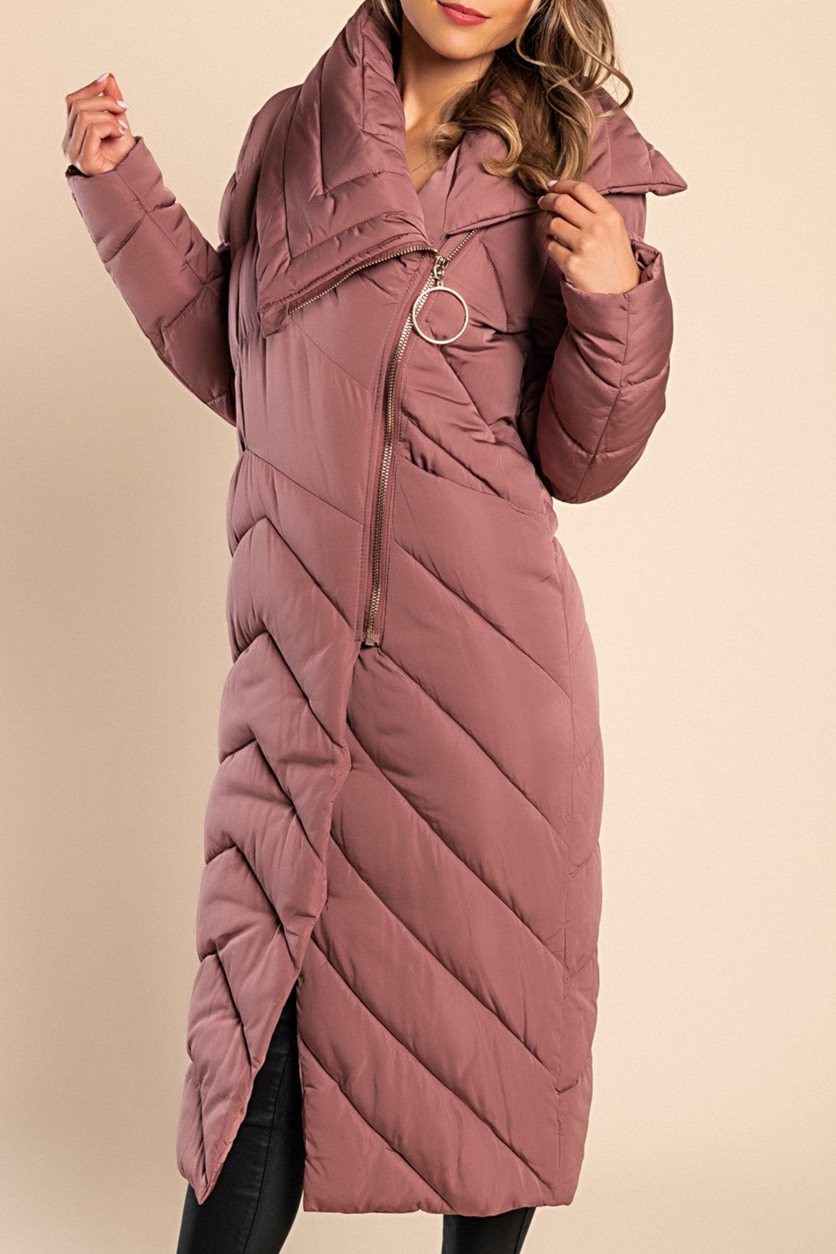 Giacca lunga con colletto, rosa