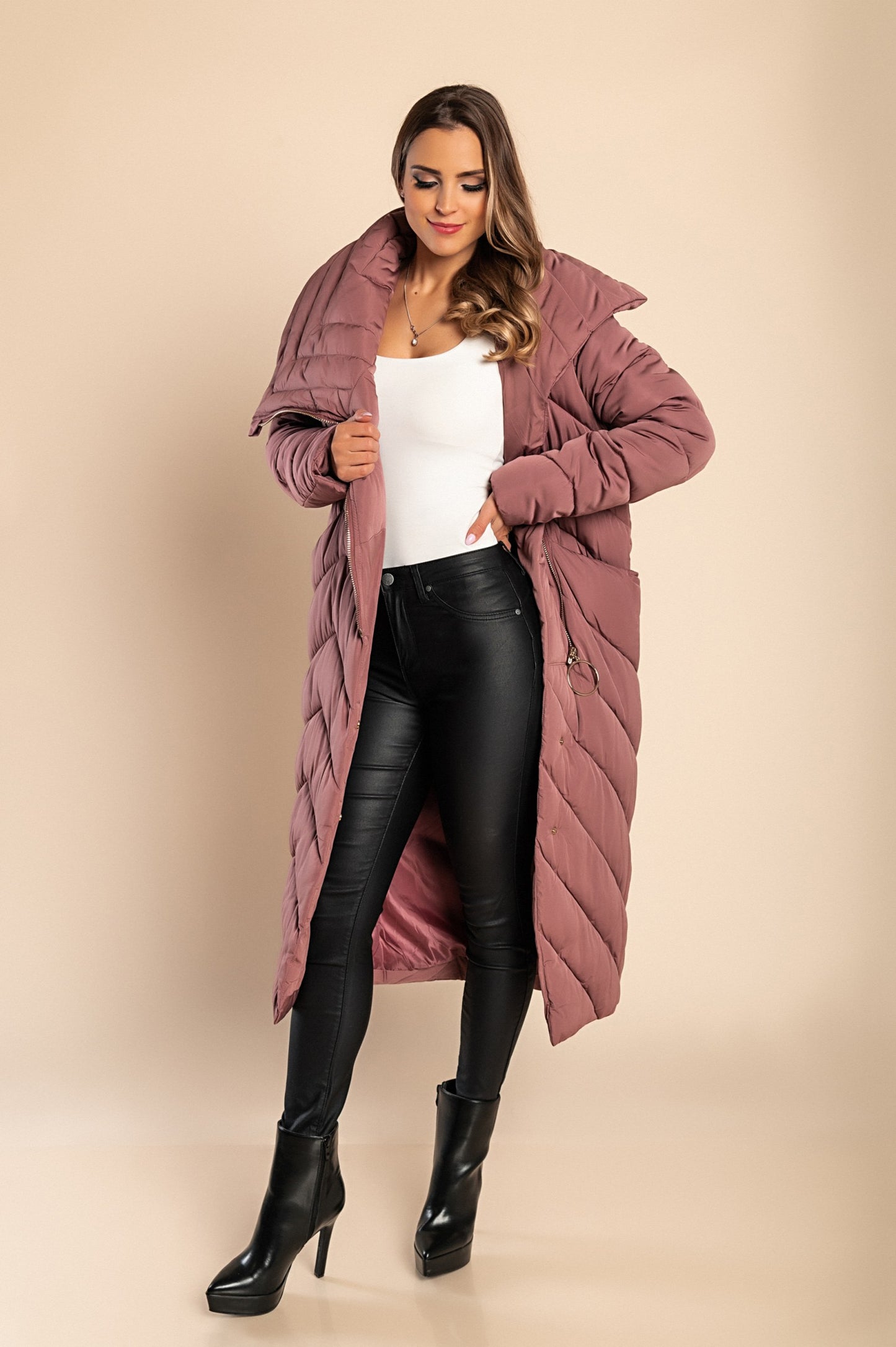 Giacca lunga con colletto, rosa