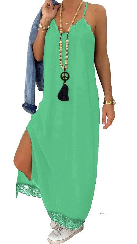 VESTITO MAXI CON PIZZO PRIMAROSA, NERO