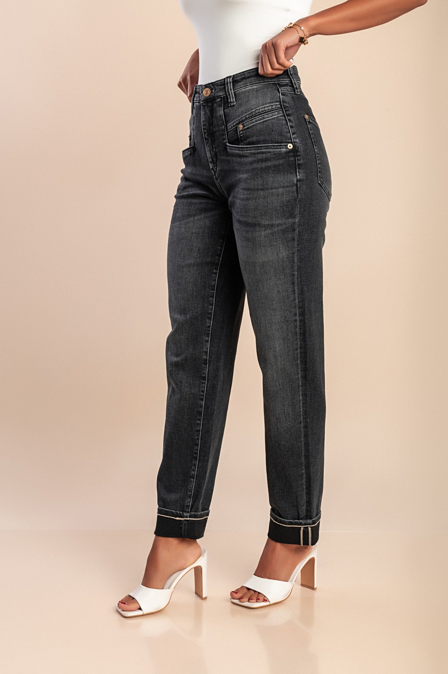 Jeans a vita alta, neri