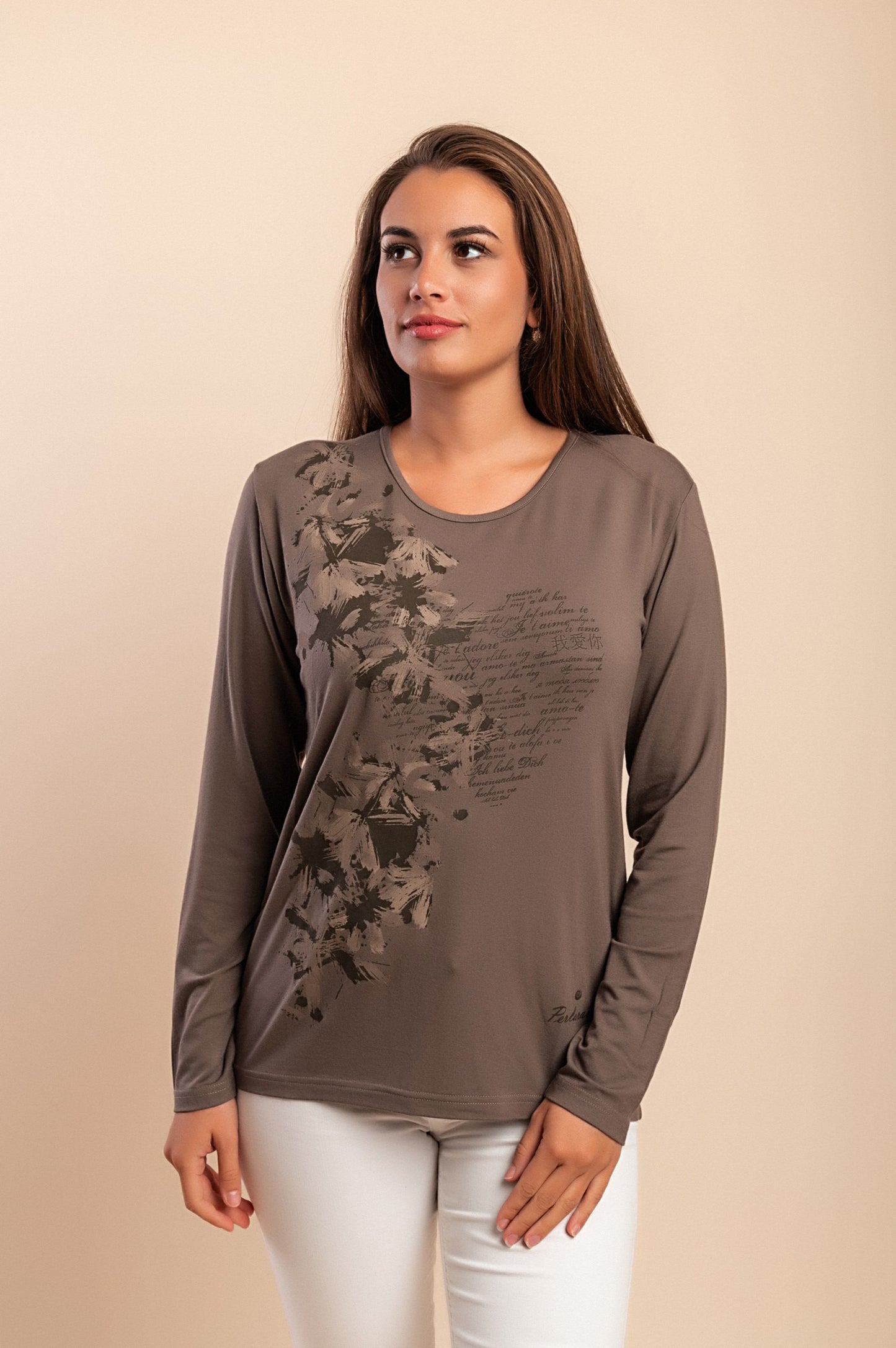 Maglia in cotone a maniche lunghe, beige