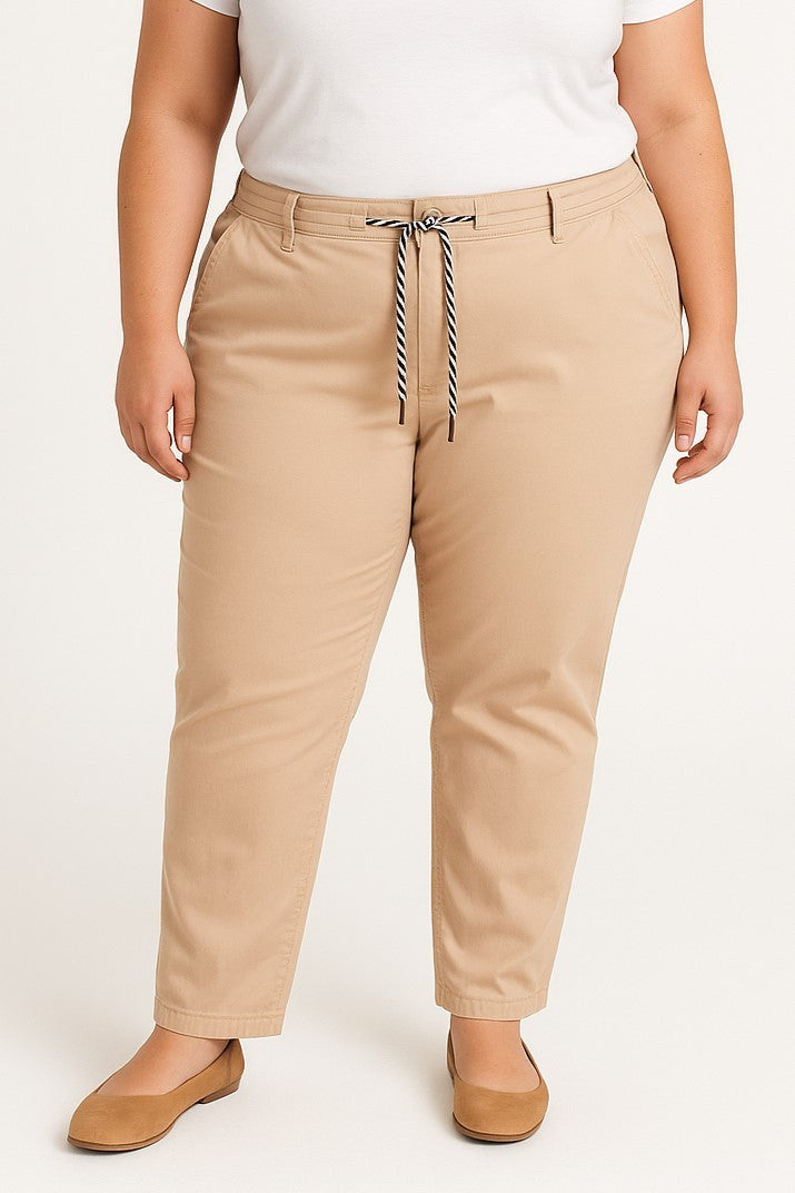Pantaloni in cotone taglie forti, beige