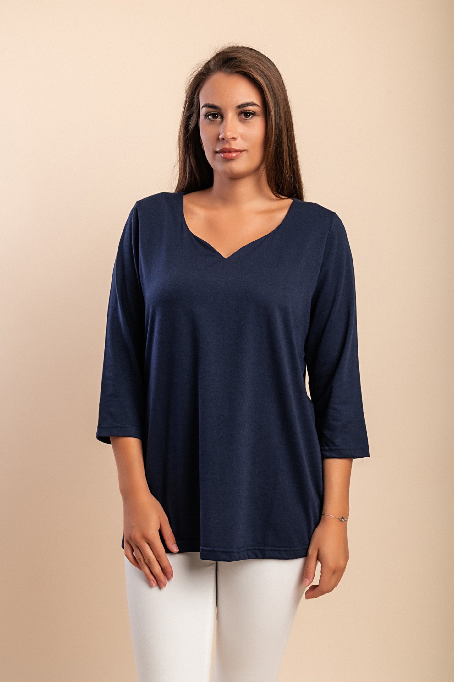 Top con maniche a 3/4, blu scuro