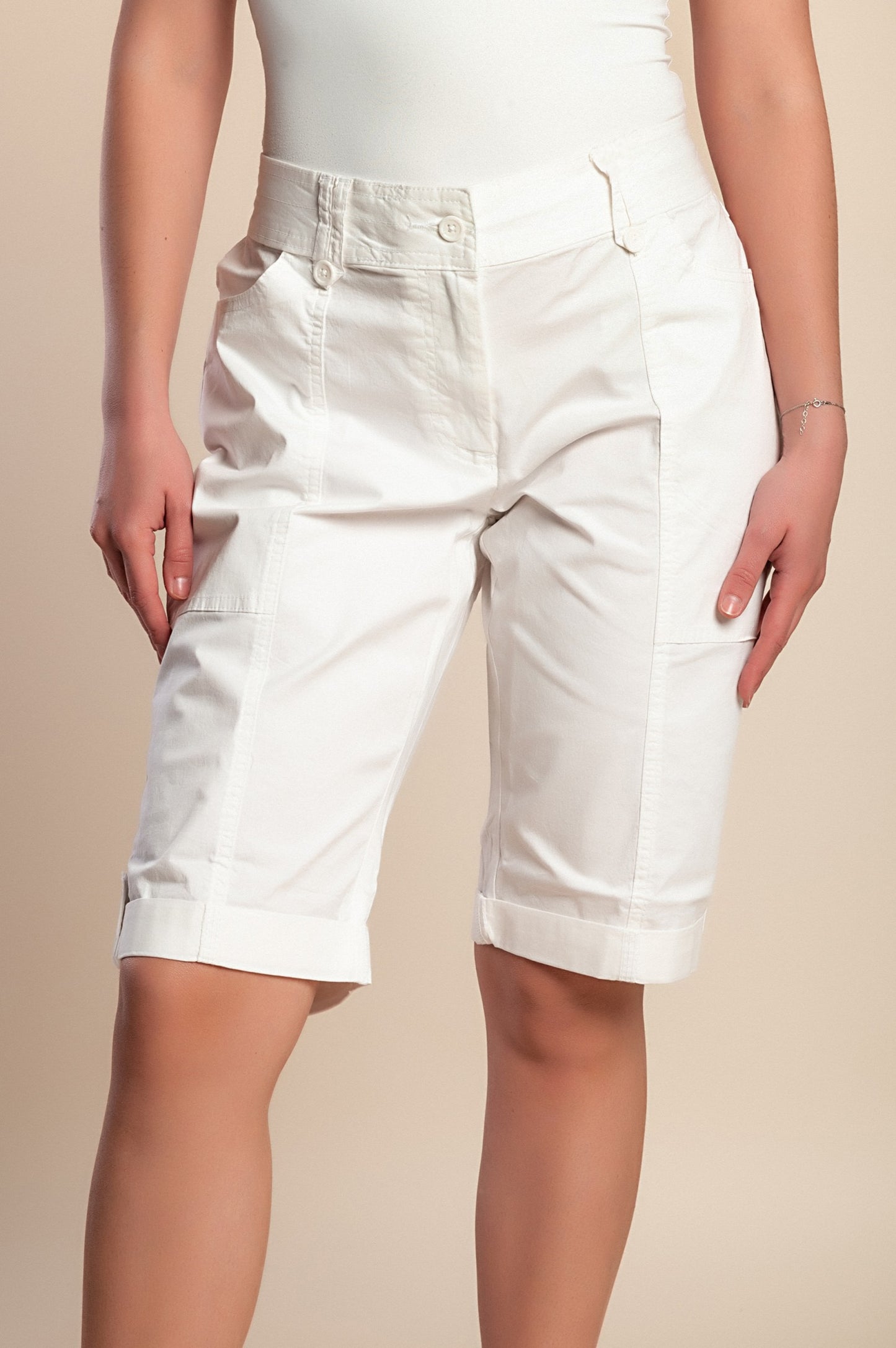 Bermuda in cotone taglie forti, crema