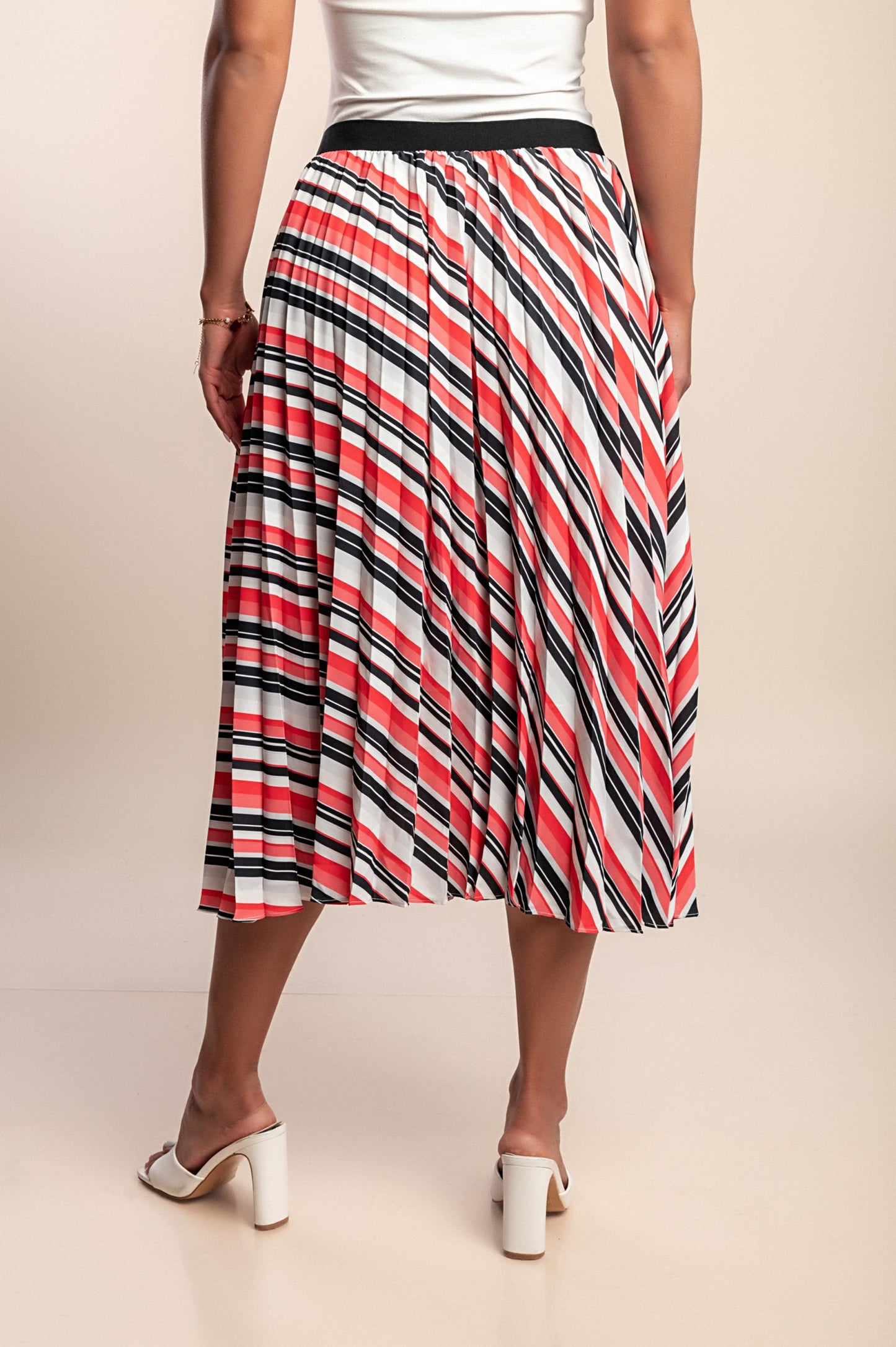 Gonna plissettata taglie forti con stampa, rossa