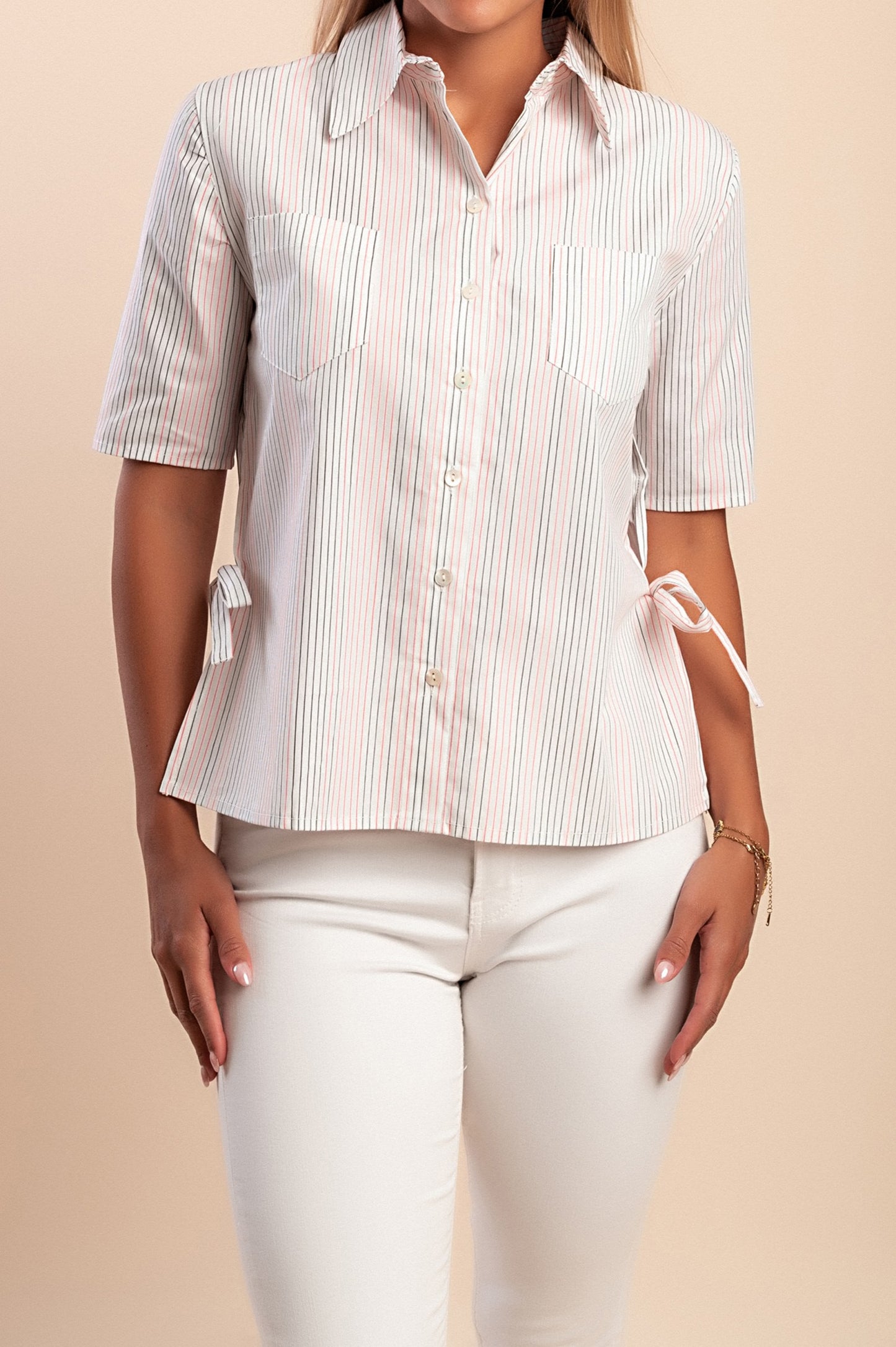 Camicia in cotone con stampa a righe, bianca