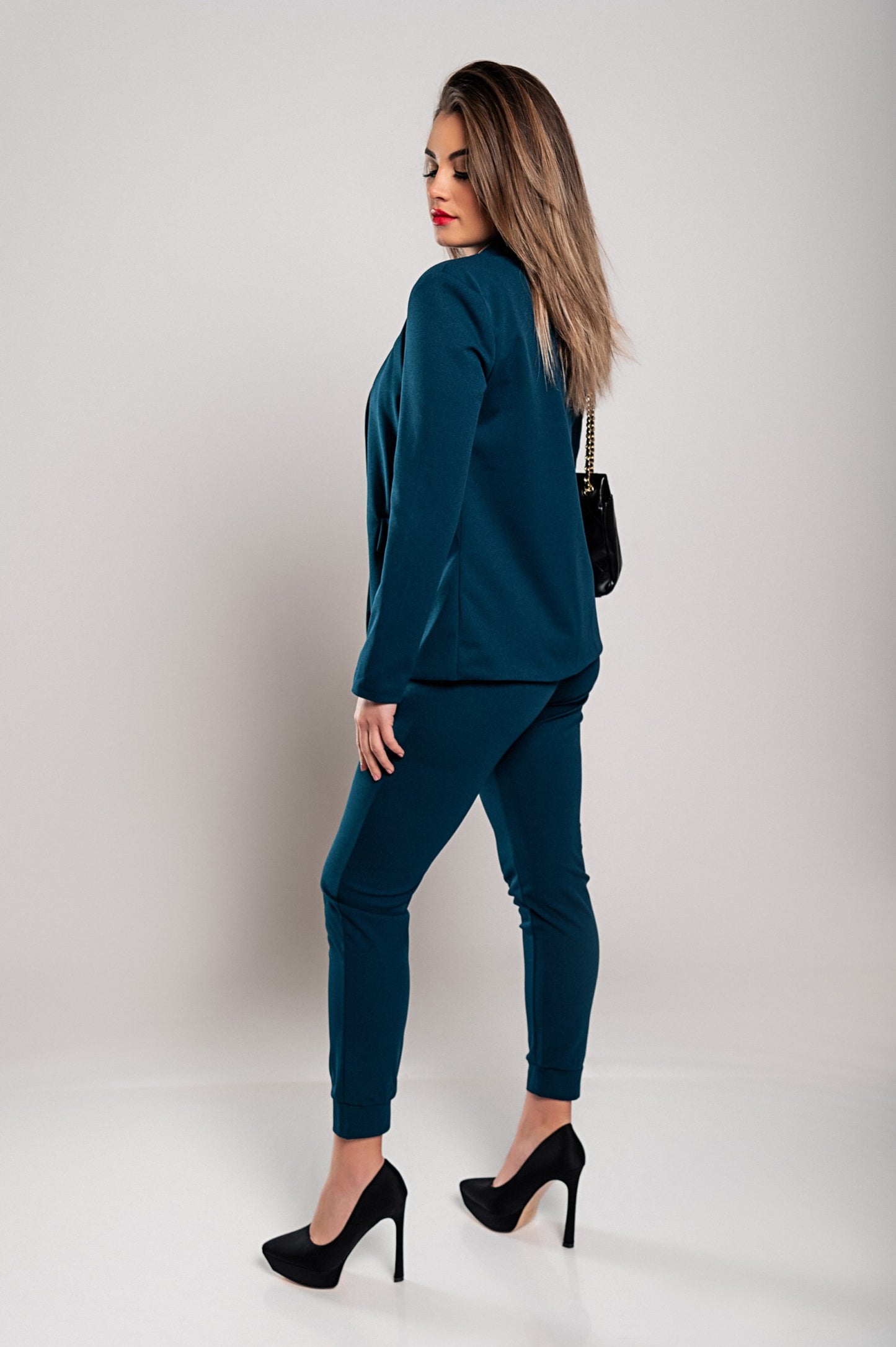 Completo di pantaloni e blazer elegante senza lettere Estrena, nero-nero