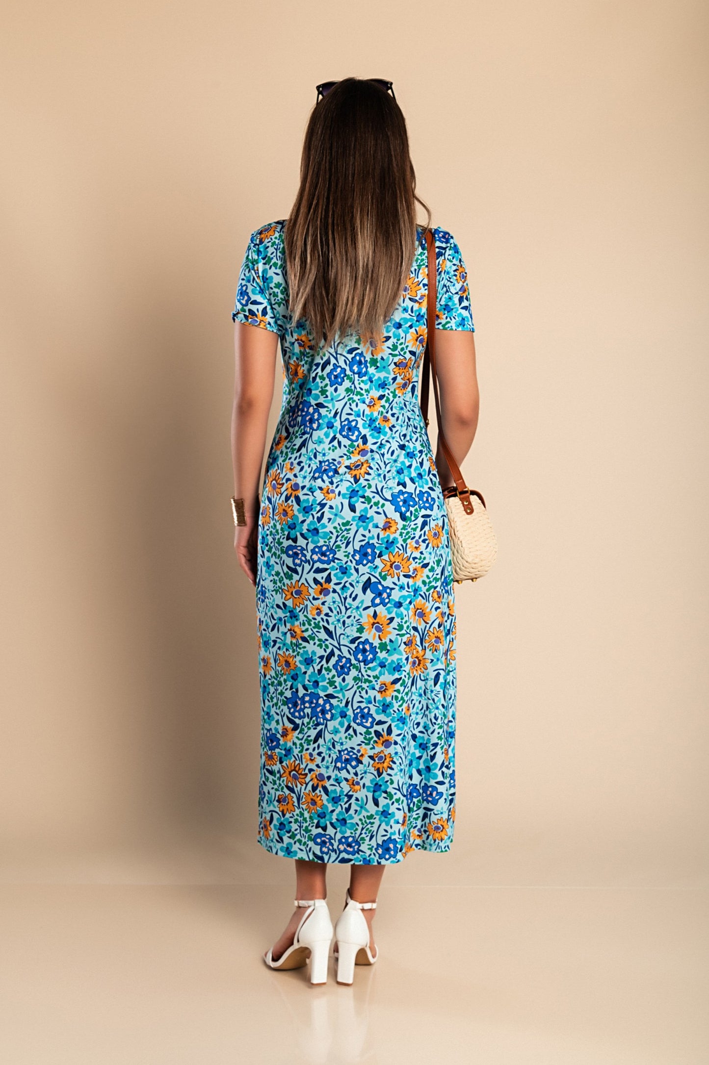 Maxi abito con stampa floreale, multicolor