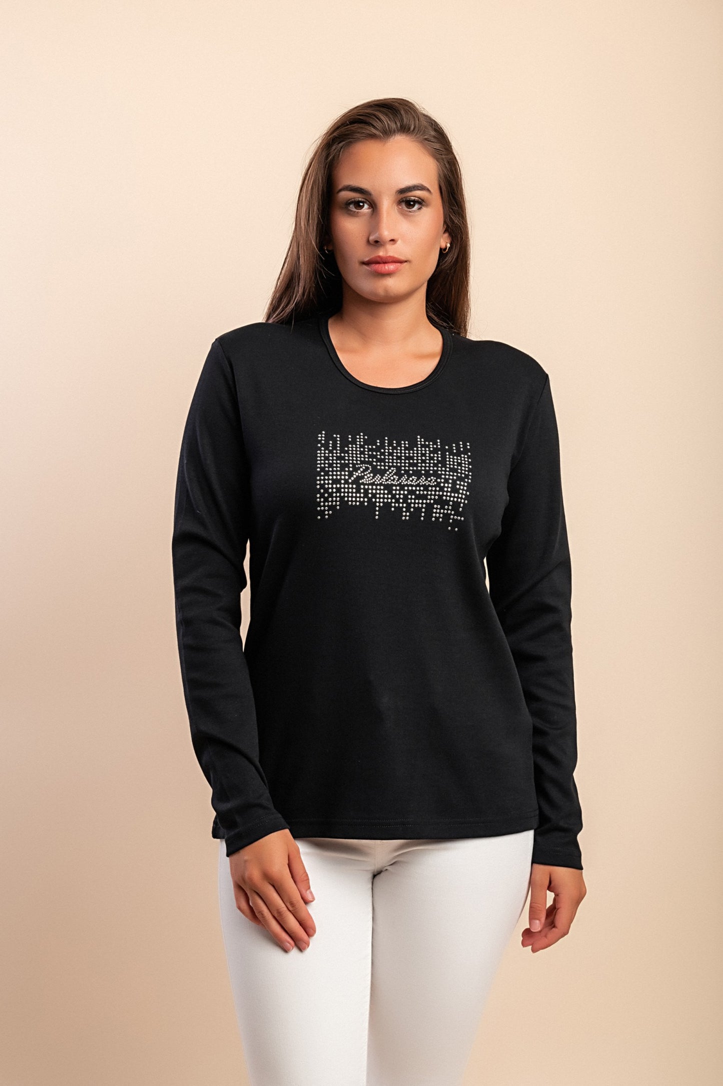 Maglia in cotone a maniche lunghe, nera