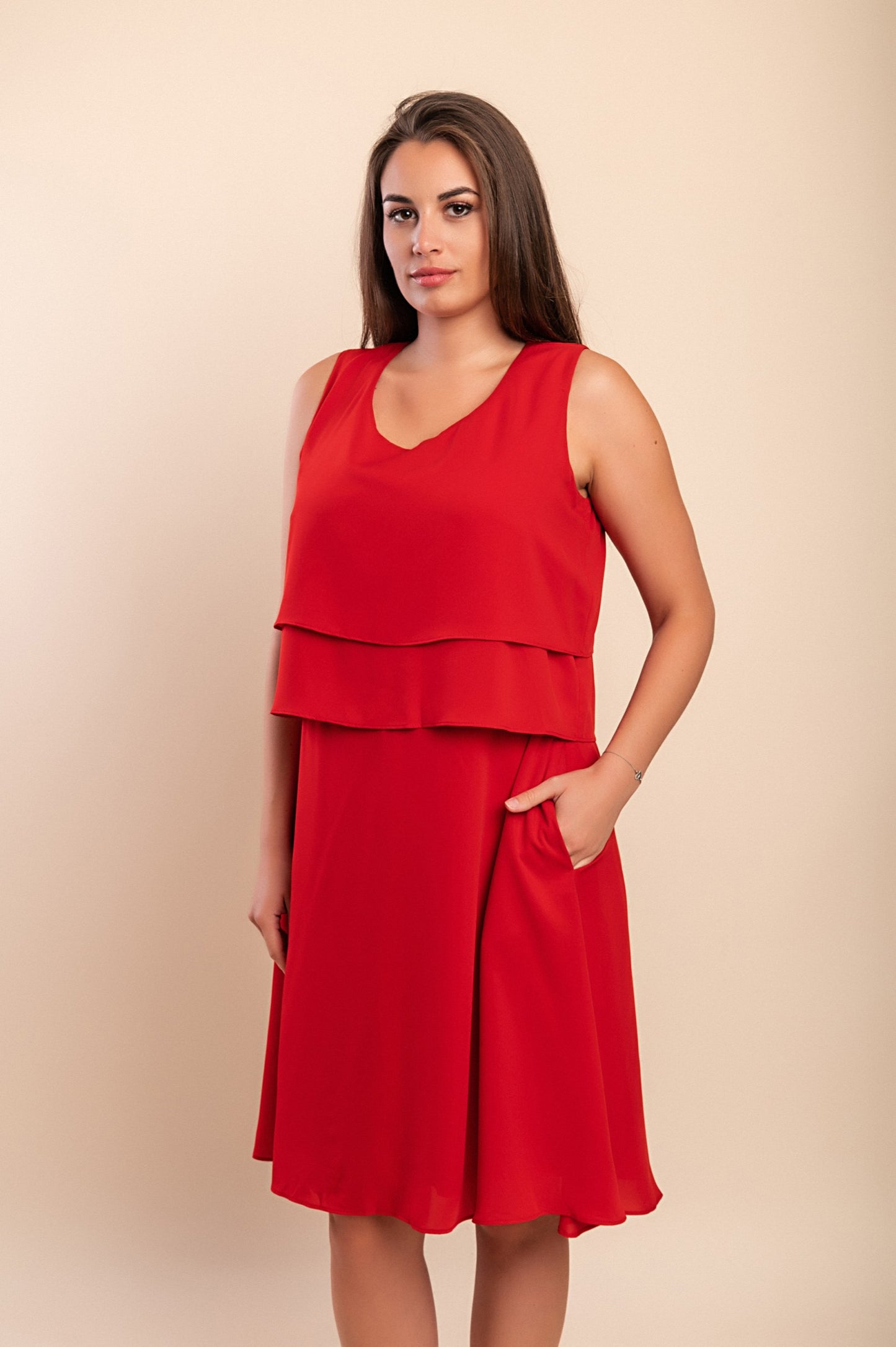 Abito taglie forti con tasche, rosso
