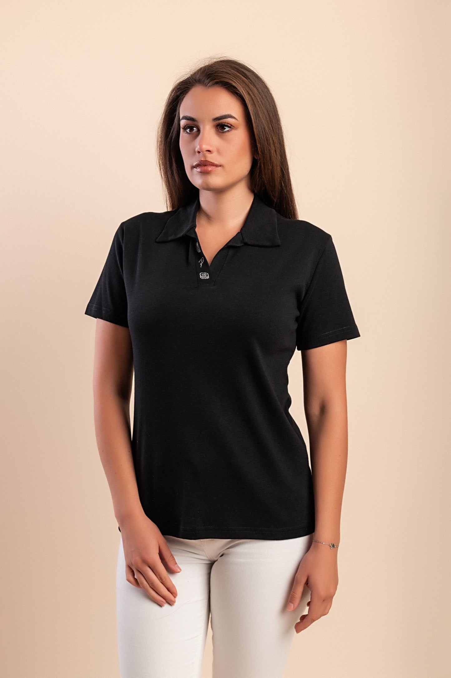 T-shirt in cotone con colletto, nera