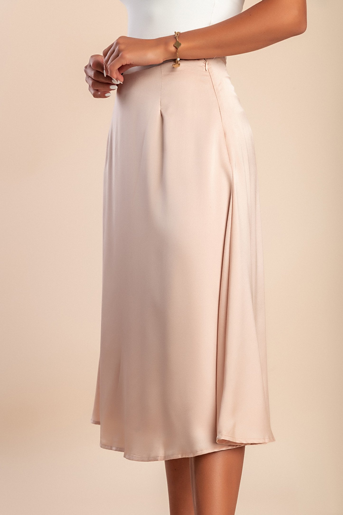 Gonna midi in raso imitazione, beige