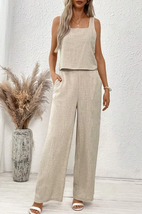 Set top e pantaloni lunghi, beige