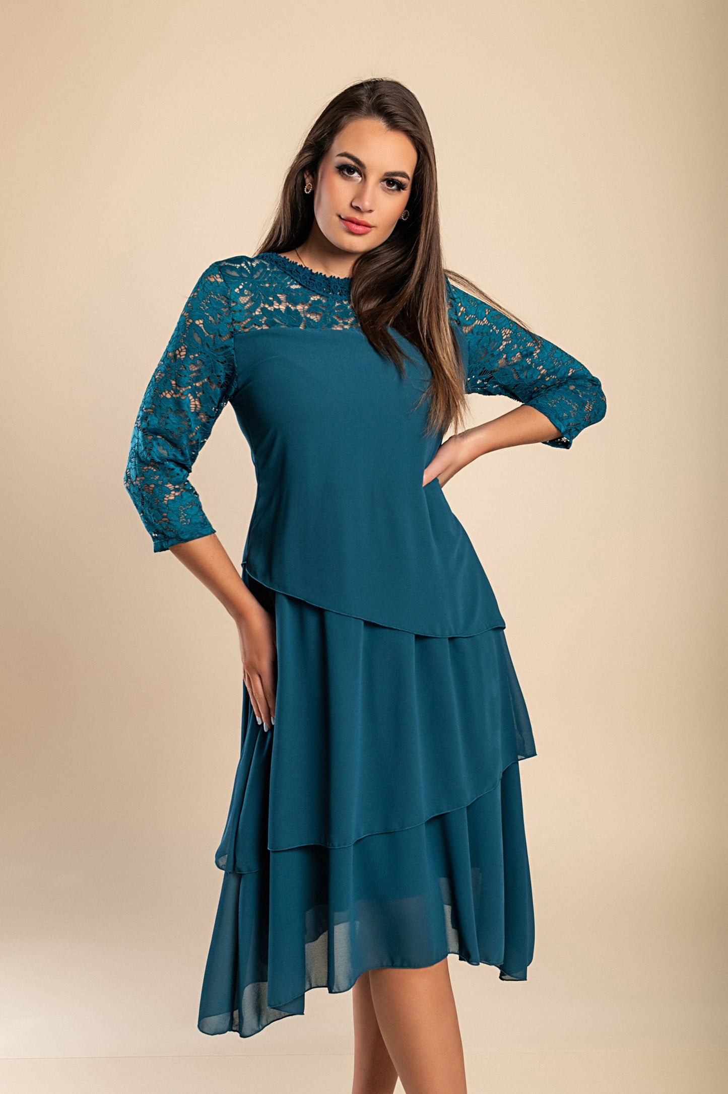 Abito elegante con pizzo, blu scuro