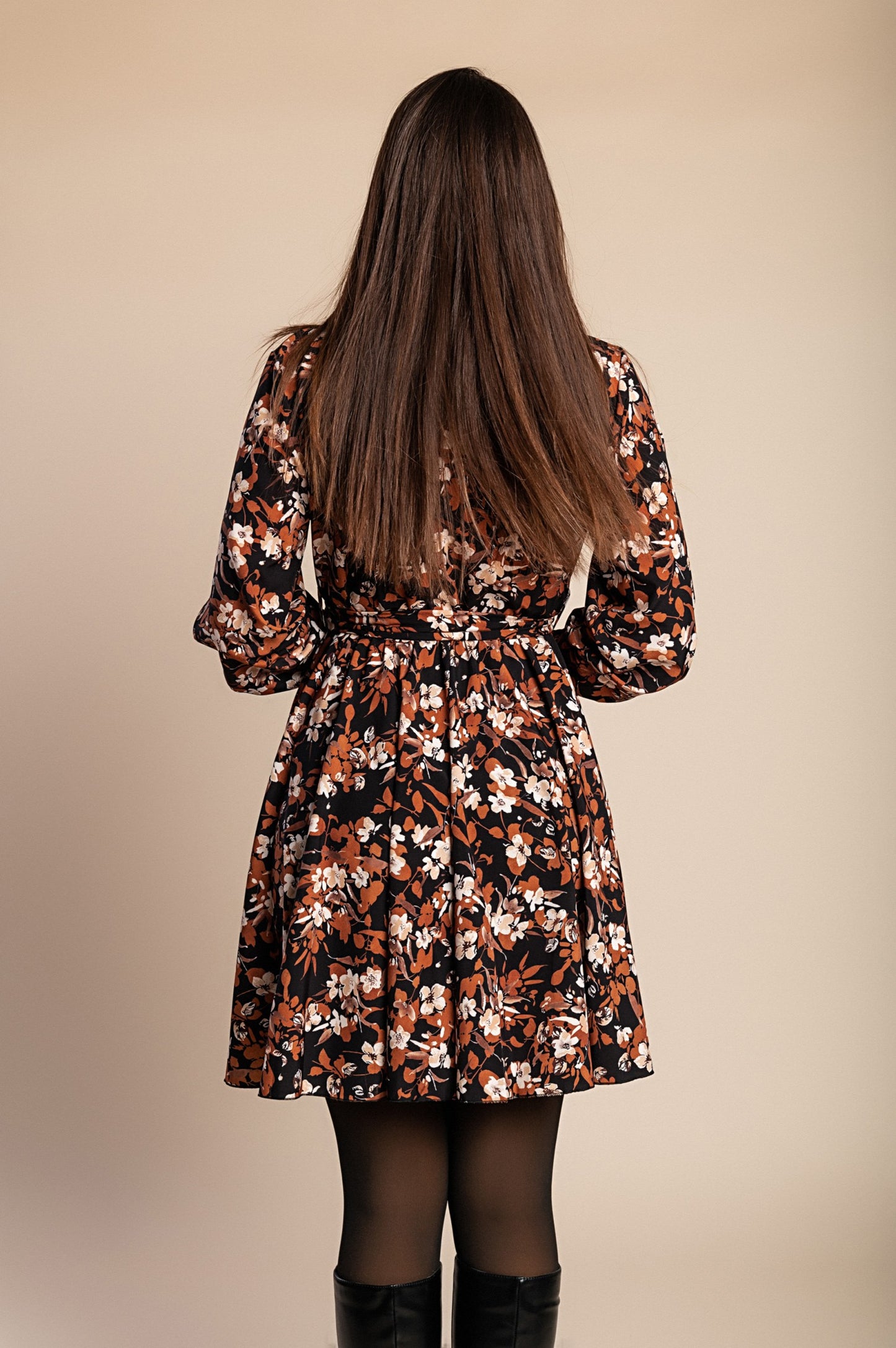 Mini abito con stampa, marrone