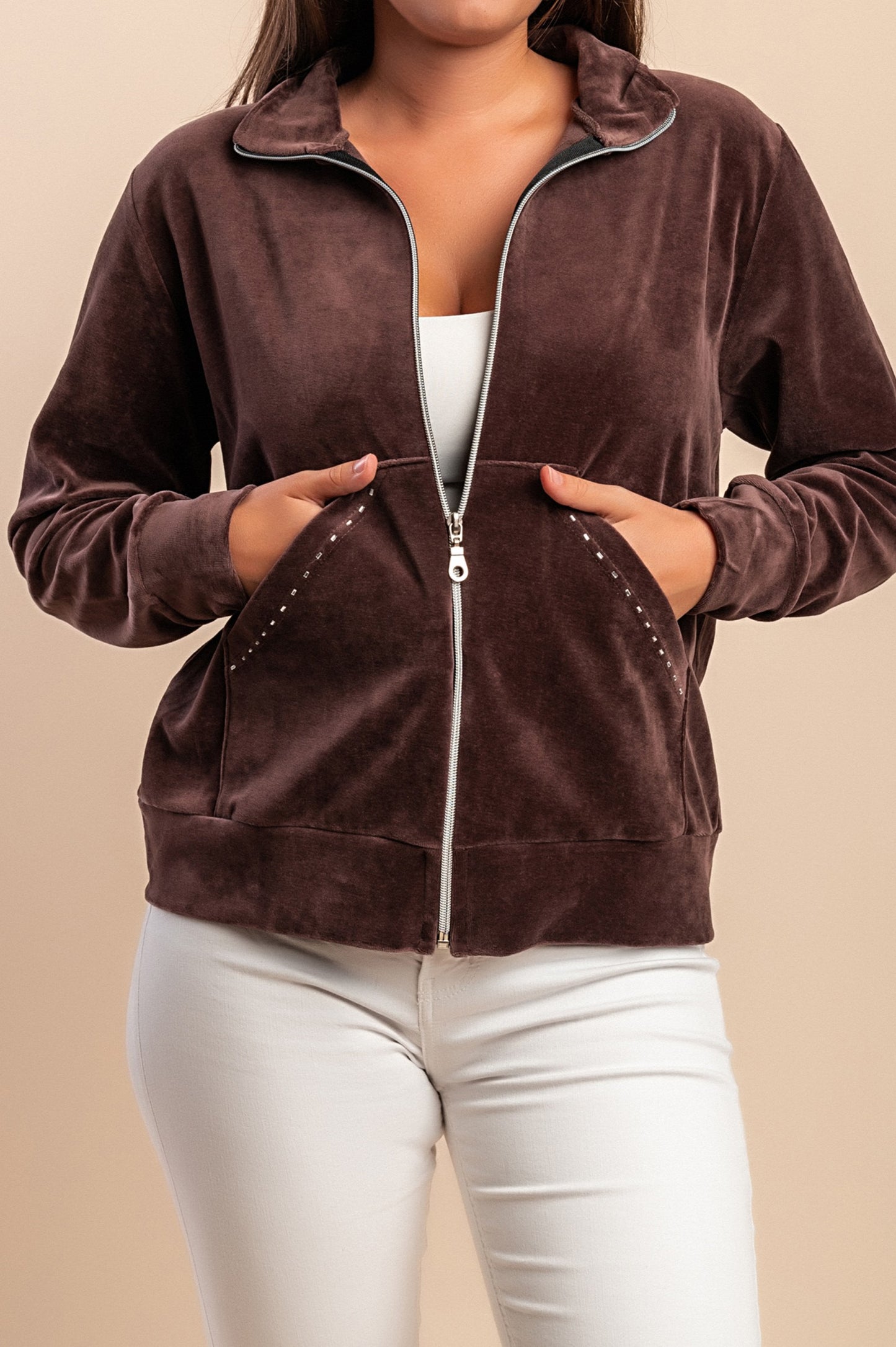 Felpa con zip in cotone e velluto sintetico, blu