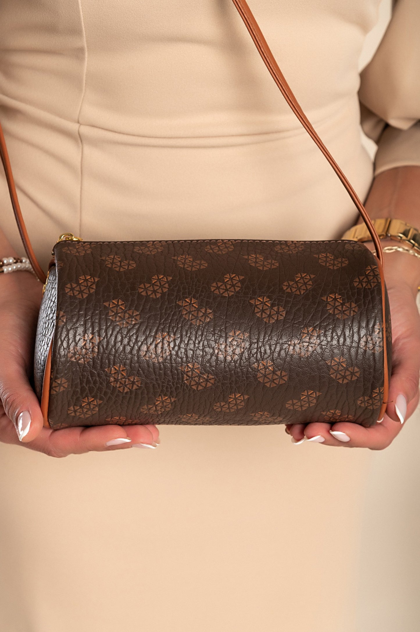 Borsa piccola con stampa, marrone