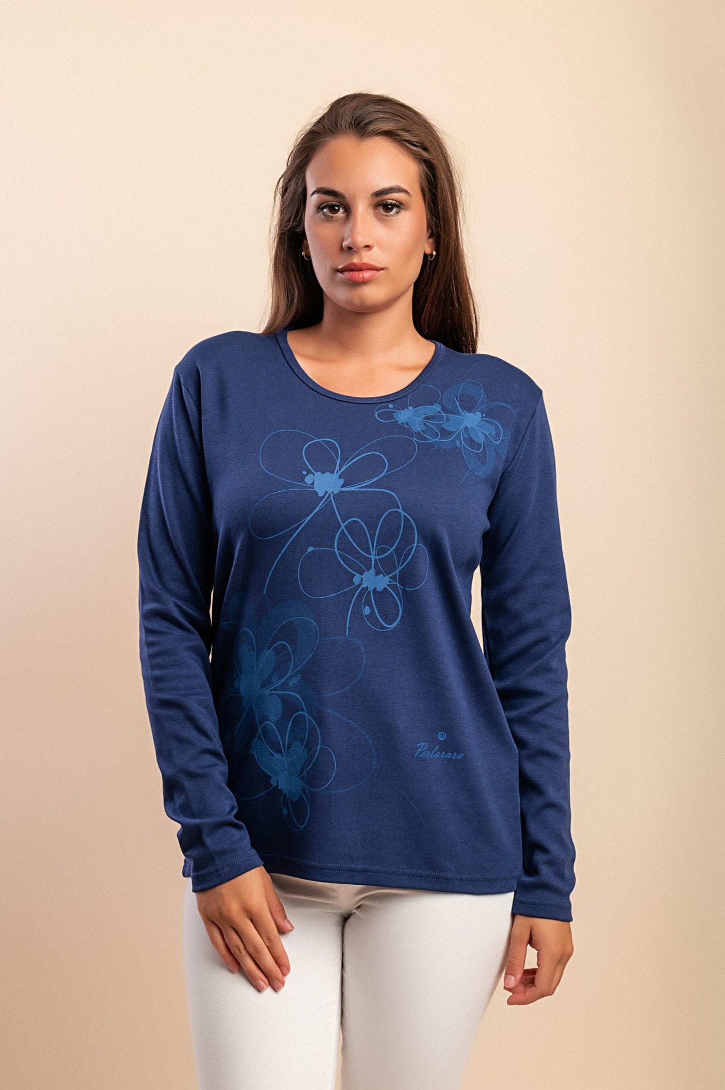 Maglia in cotone a maniche lunghe, blu scuro