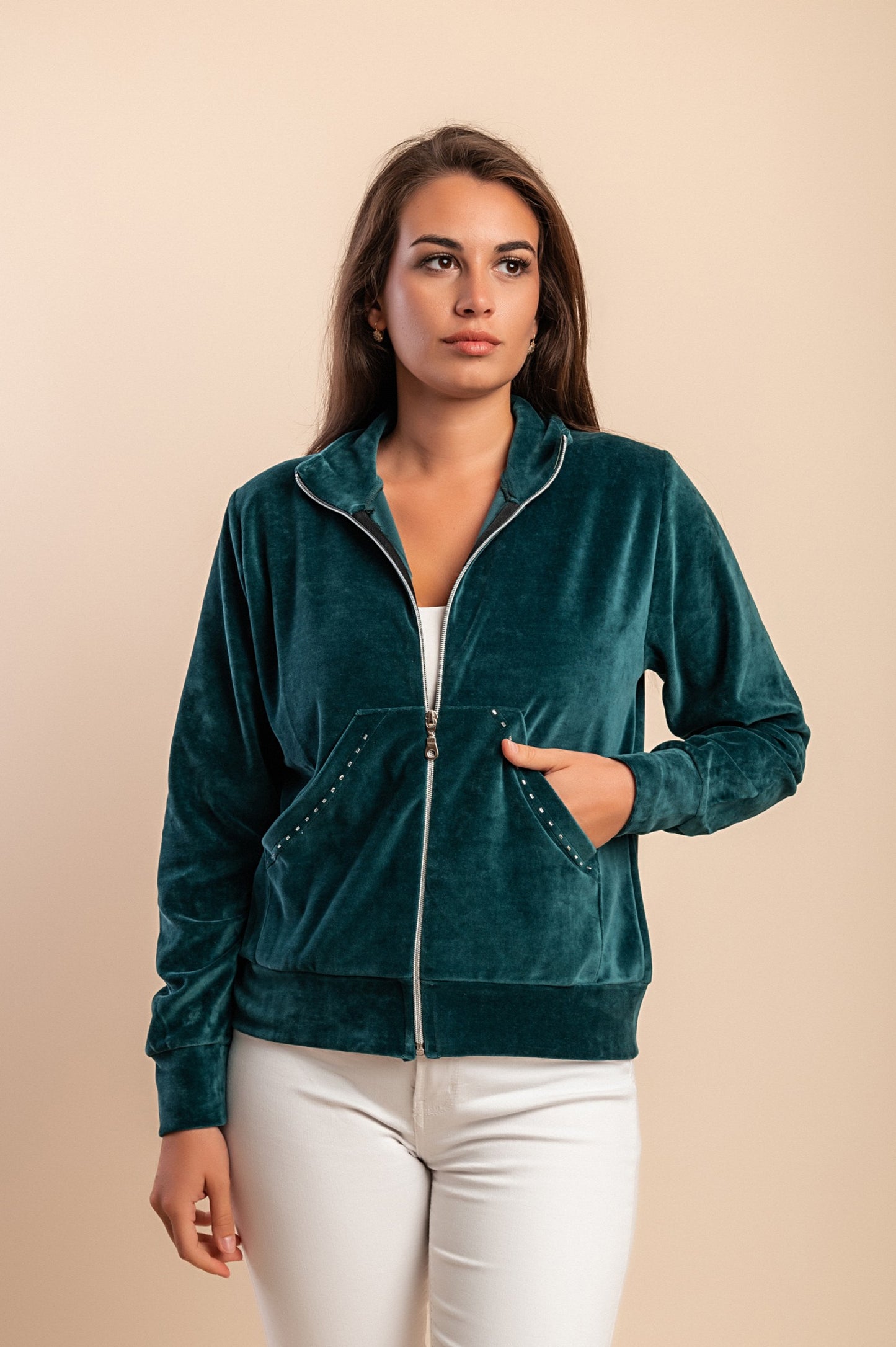 Felpa con zip in cotone e velluto sintetico, blu