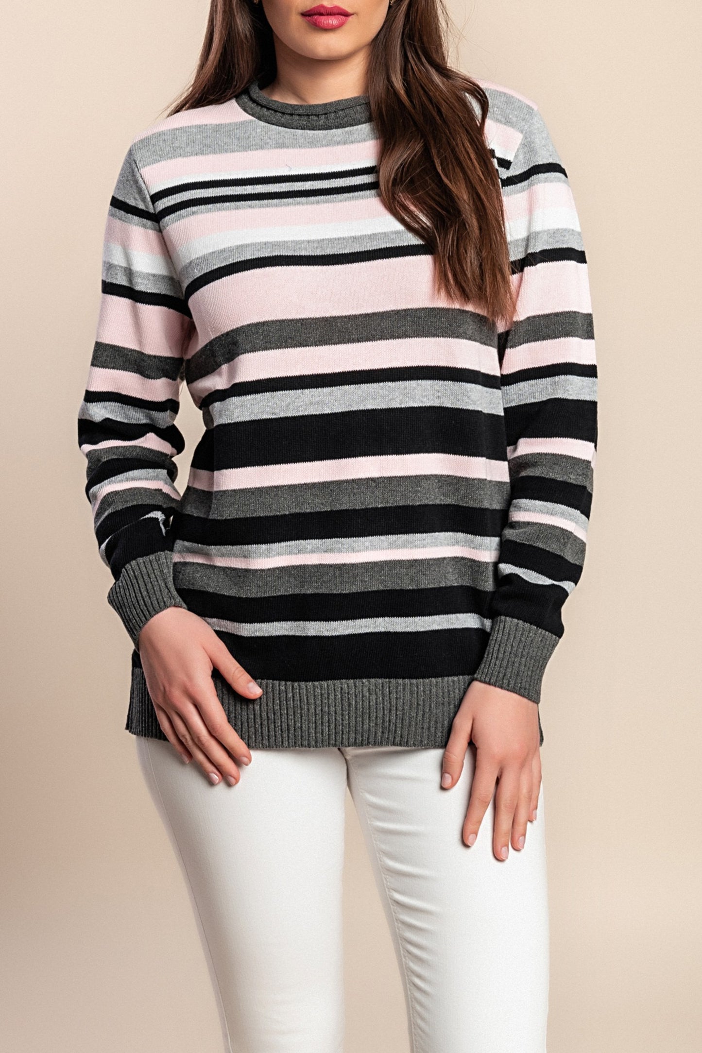 Maglione a righe, rosa chiaro