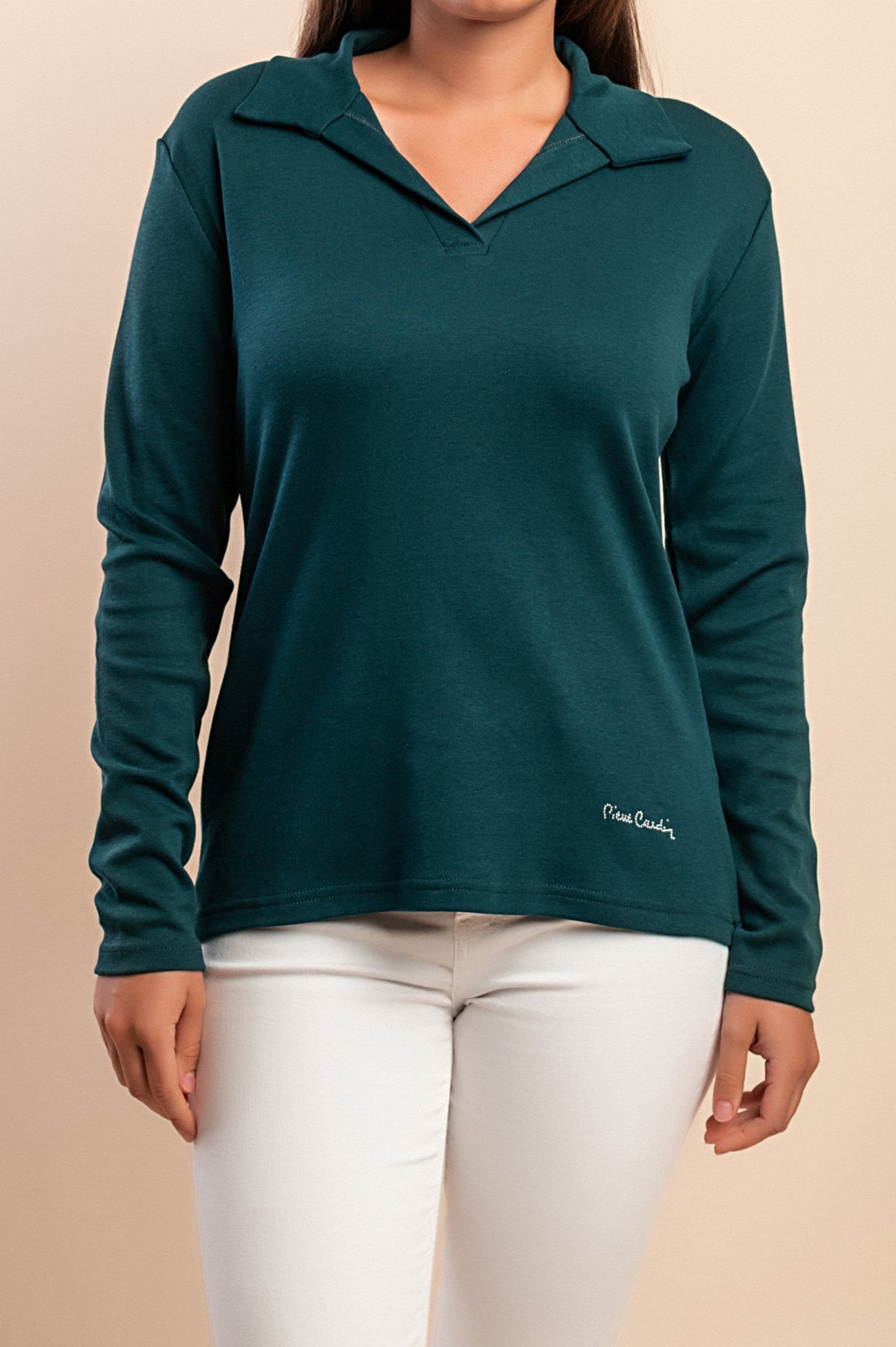 Top a manica lunga in cotone, nero