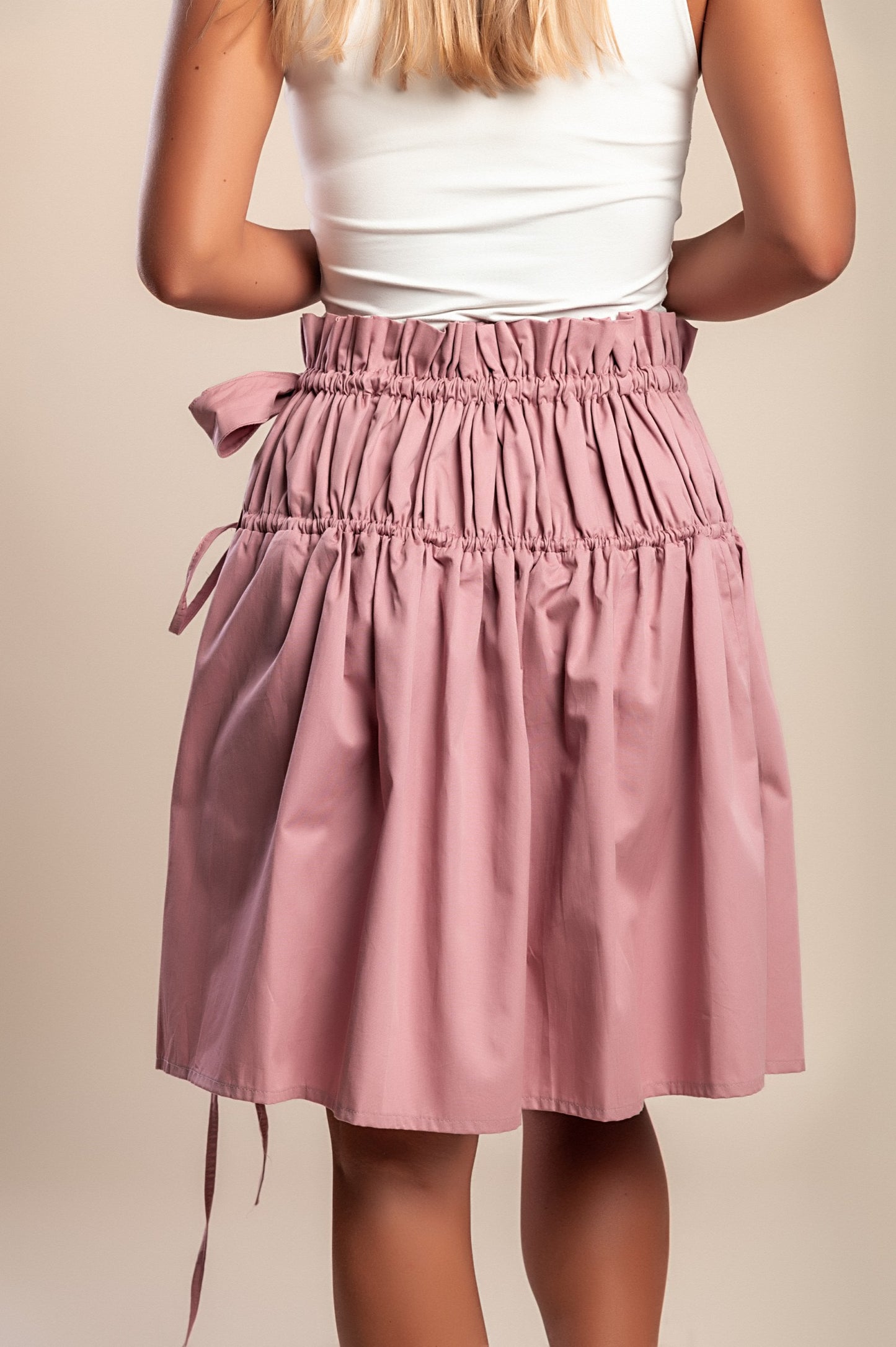 Gonna in cotone con spacco, rosa