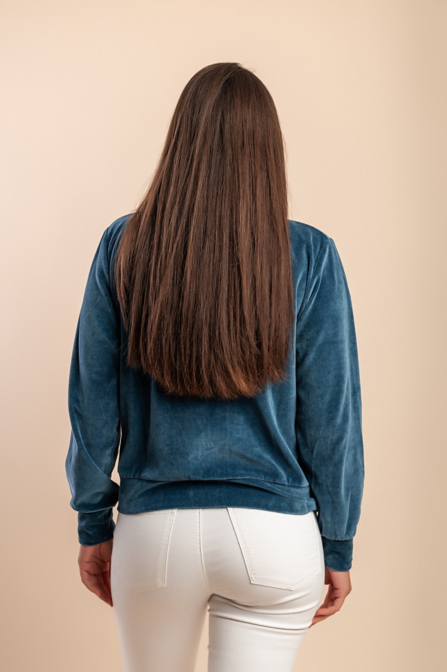 Felpa con zip in cotone e velluto sintetico, blu