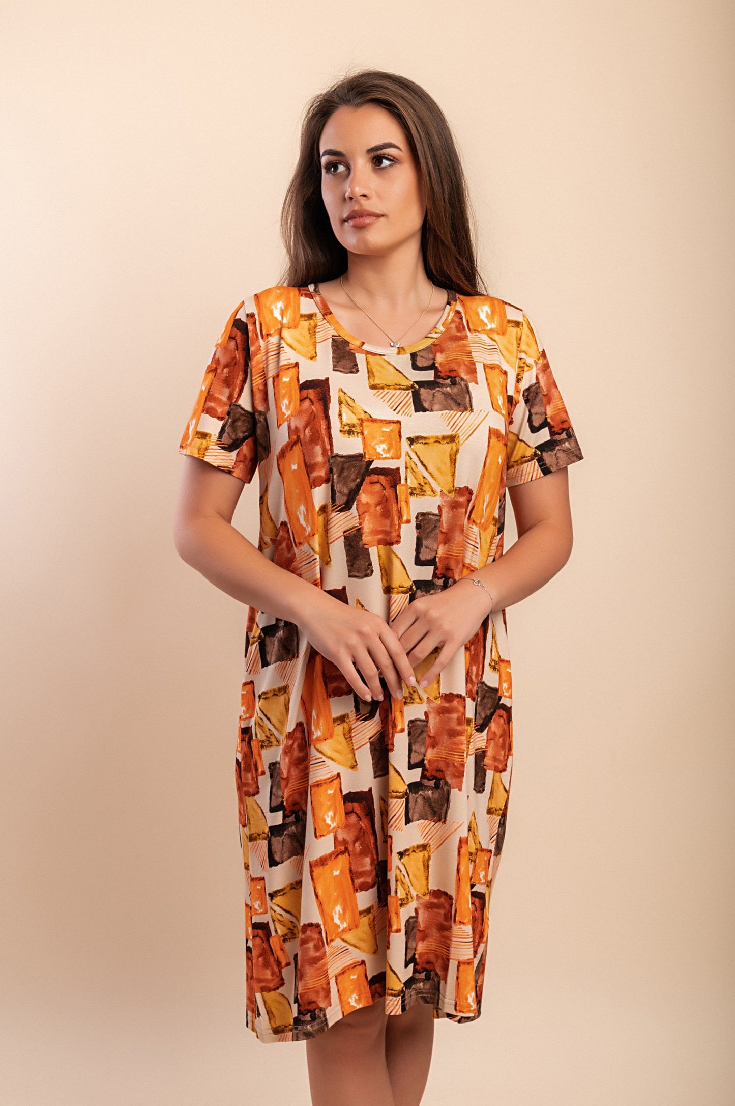 Abito midi con stampa, arancione