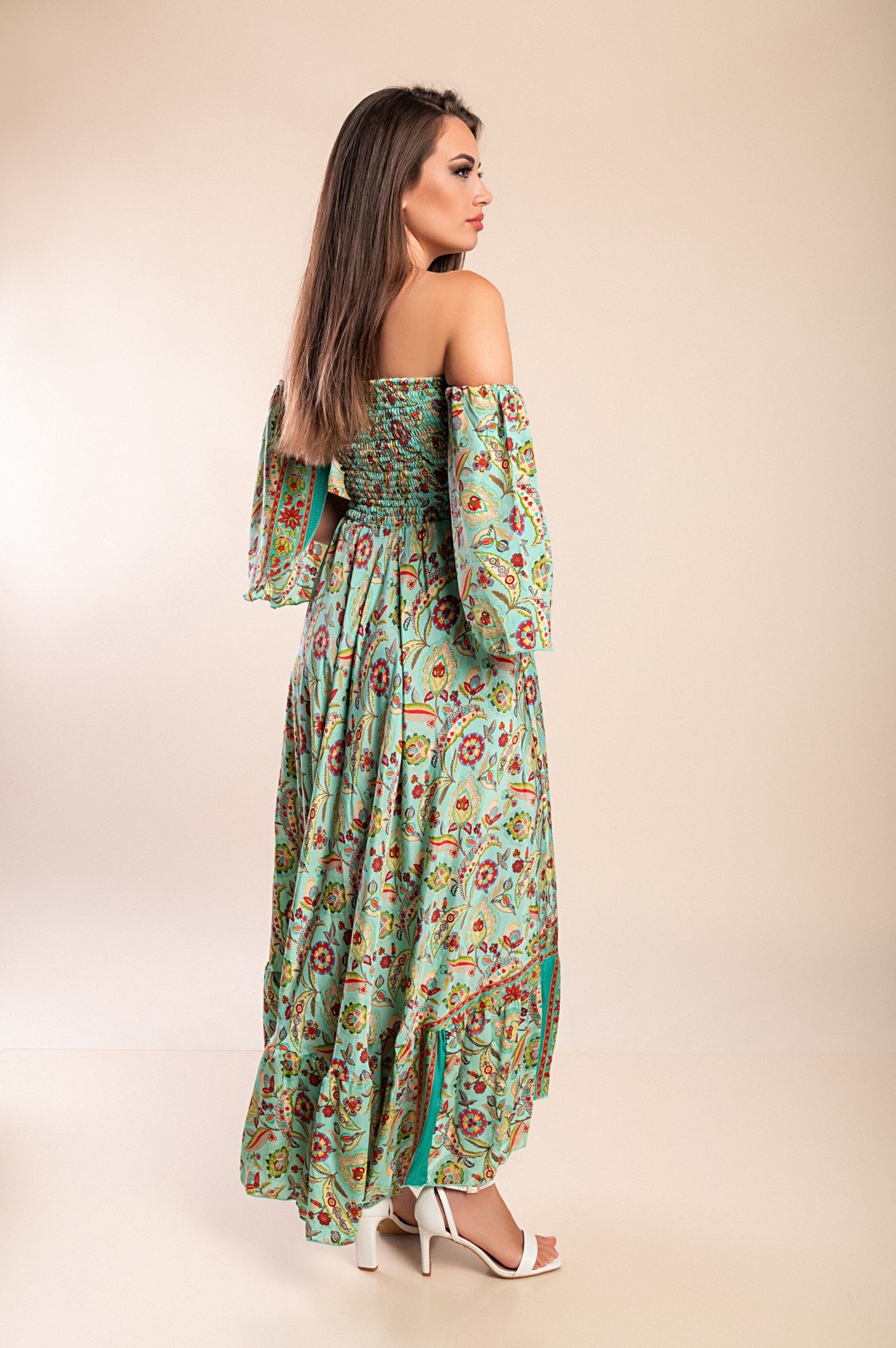 Abito maxi con stampa, multicolore