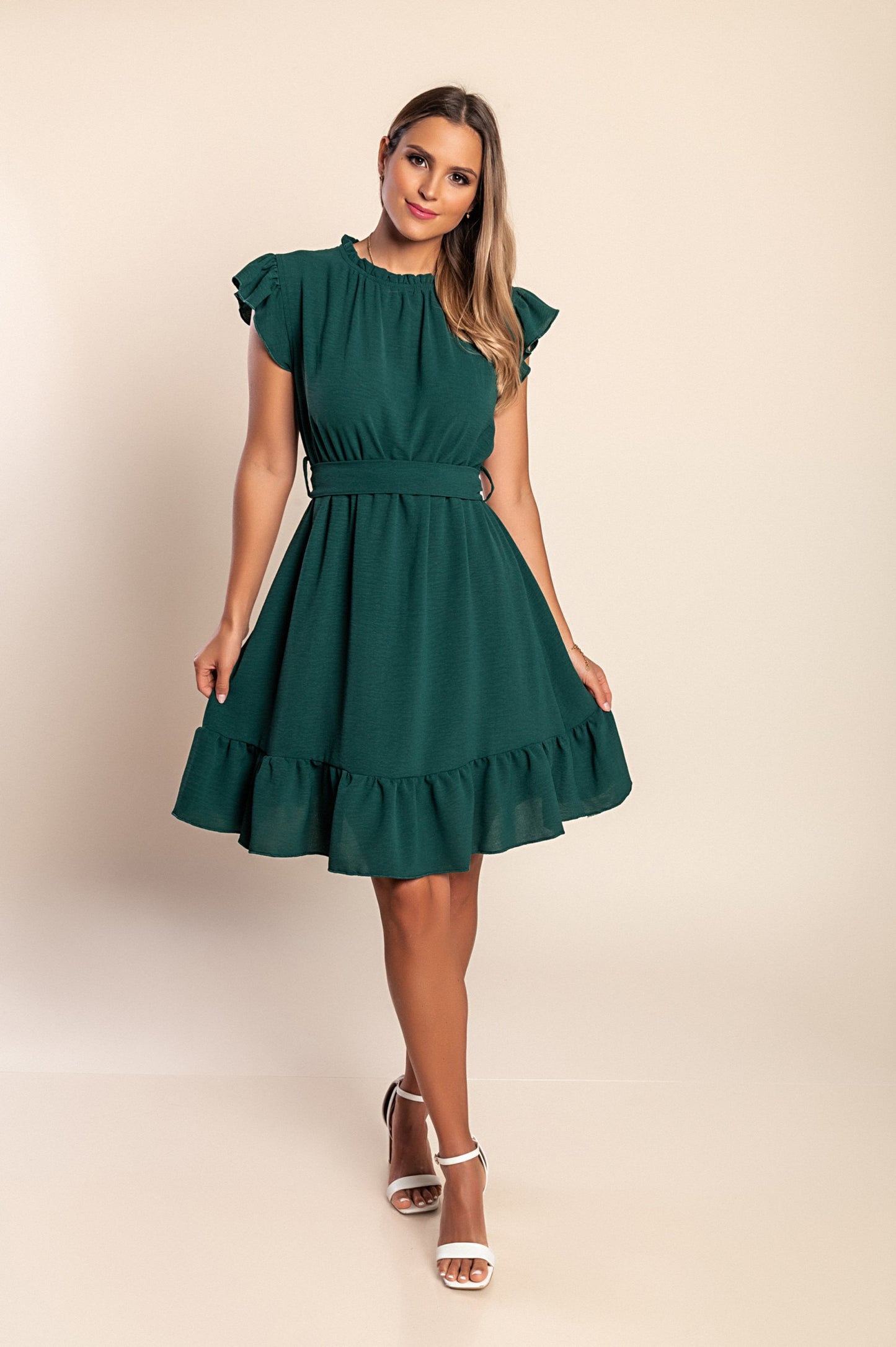 Mini abito arricciato, verde scuro