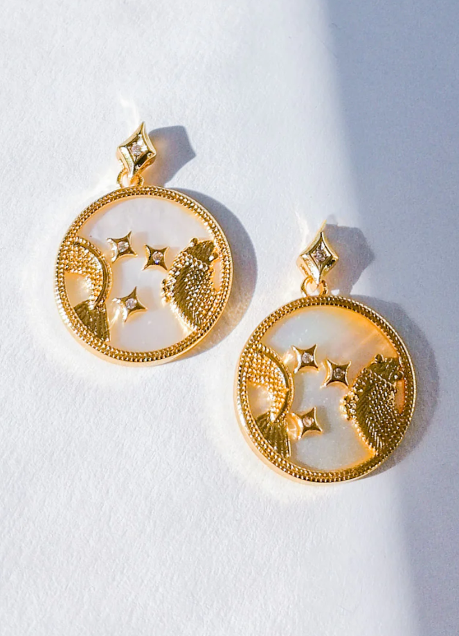 Orecchini rotondi, PESCI, colore oro