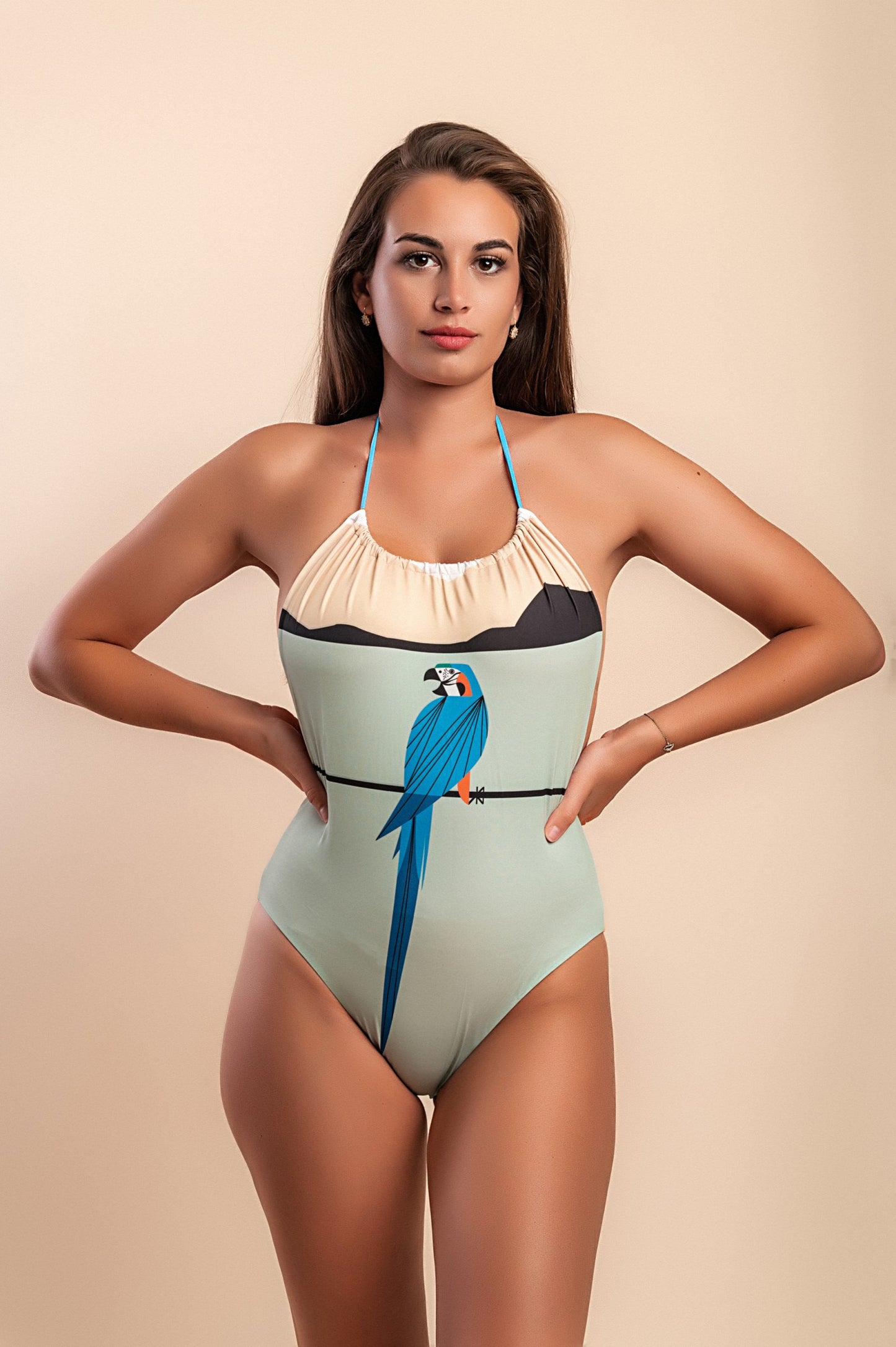 Costume intero con stampa, verde