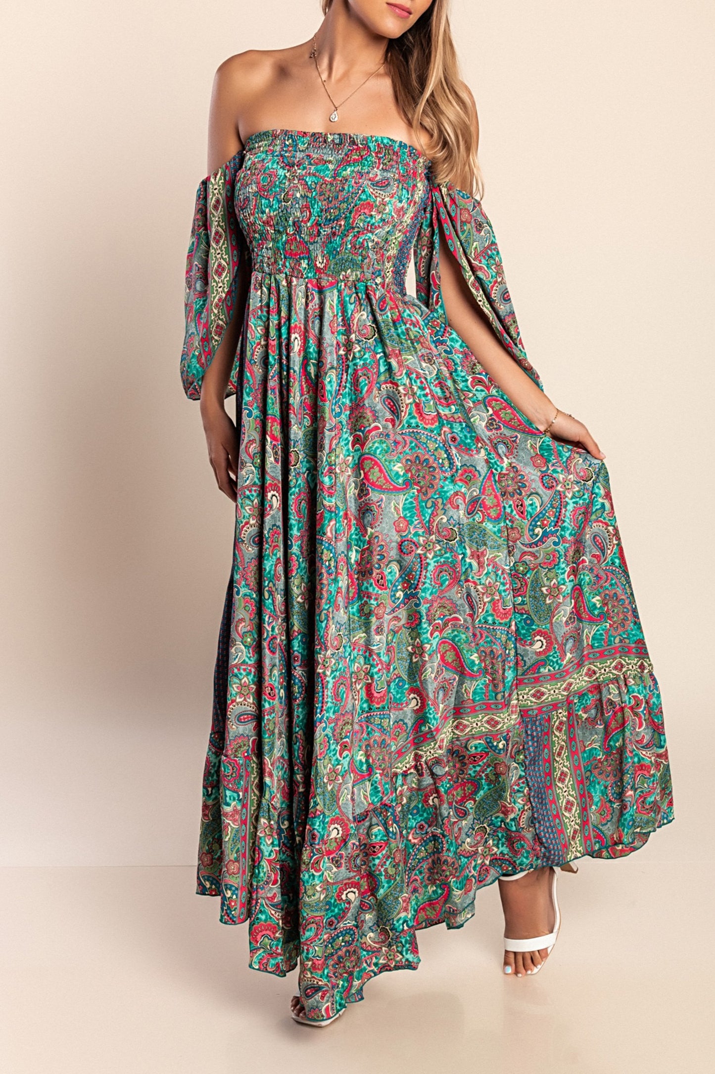 Abito maxi con stampa, multicolore