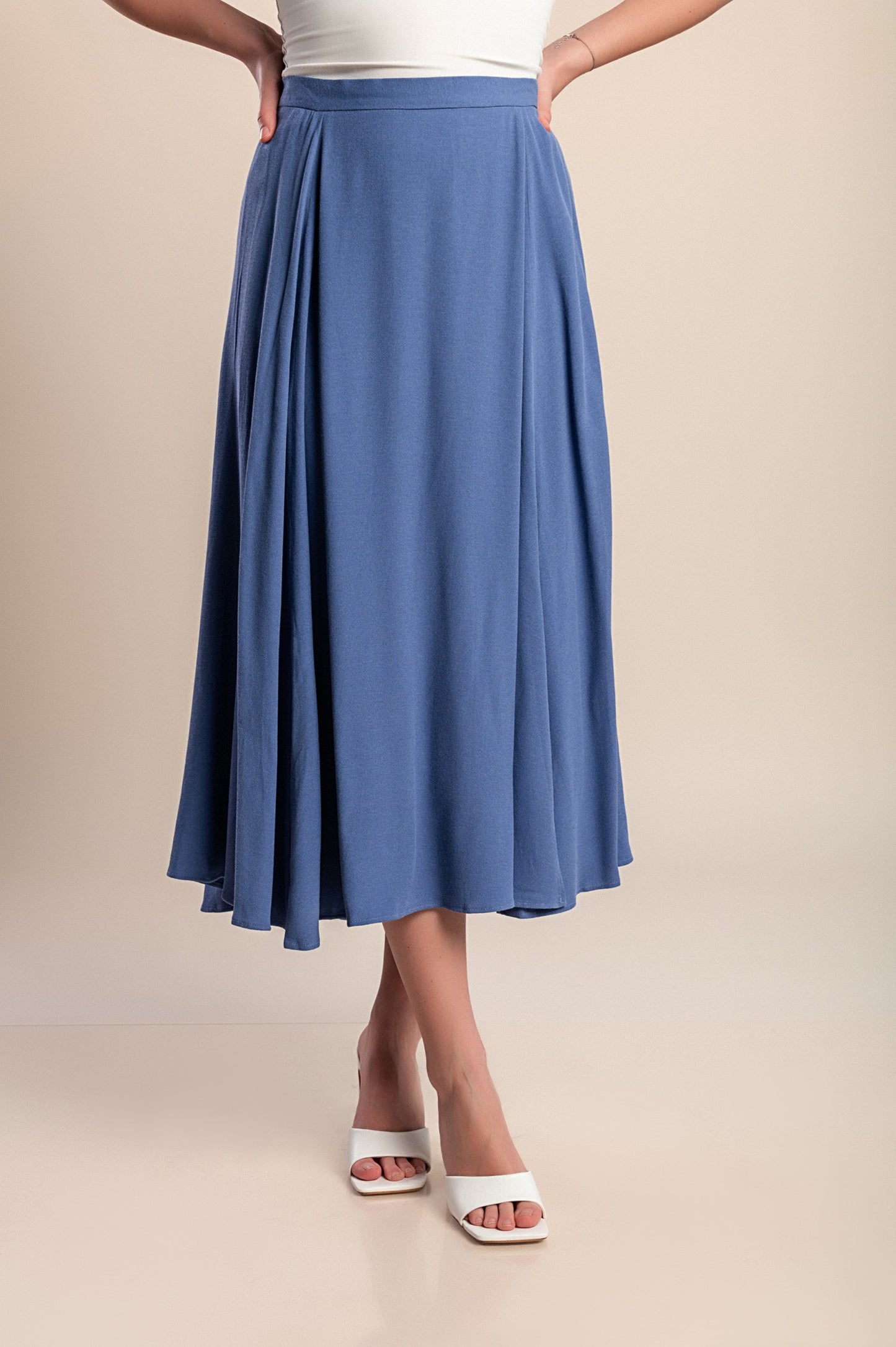 Gonna midi in viscosa, blu