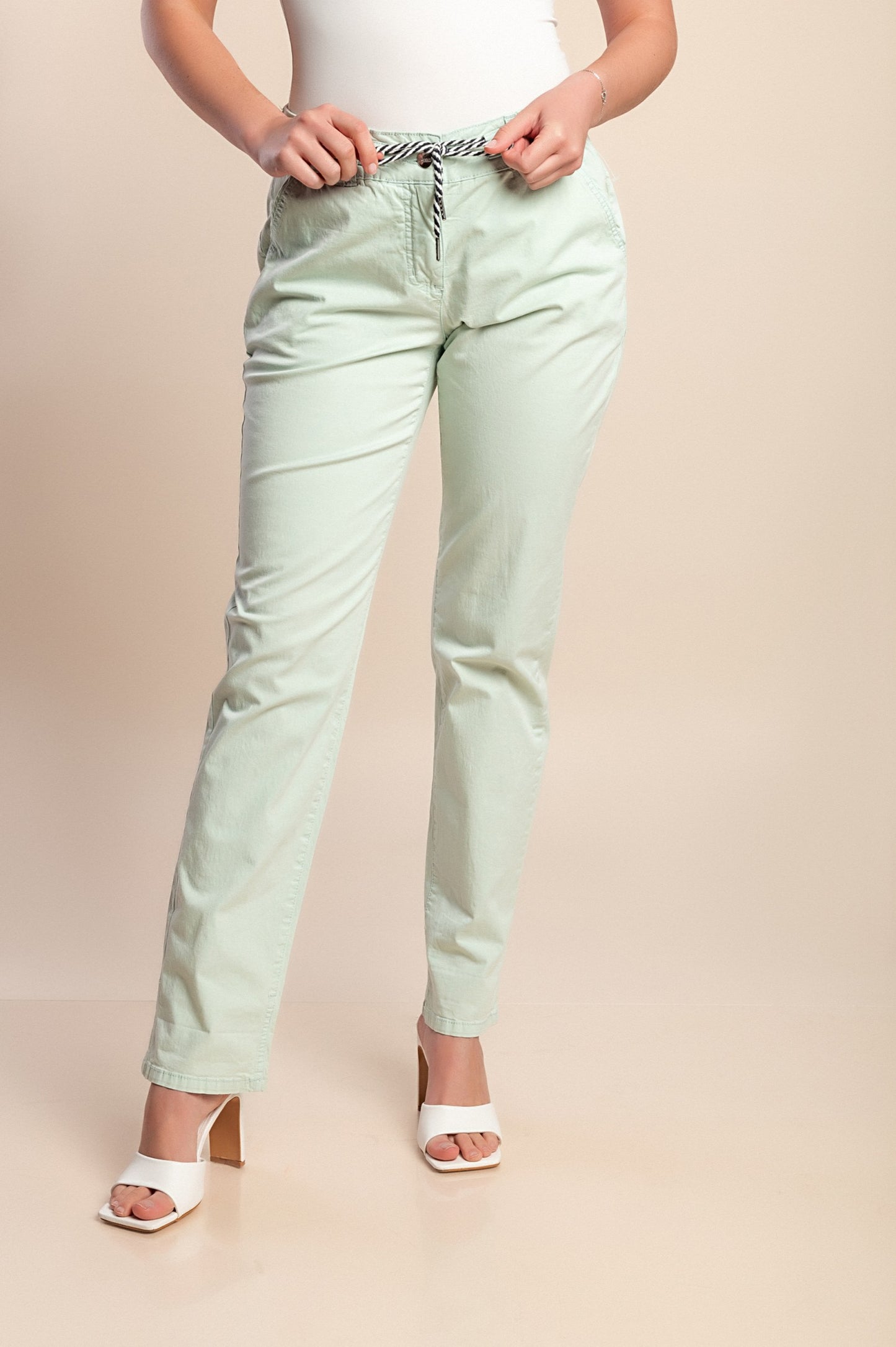 Pantaloni in cotone taglie forti, verde chiaro
