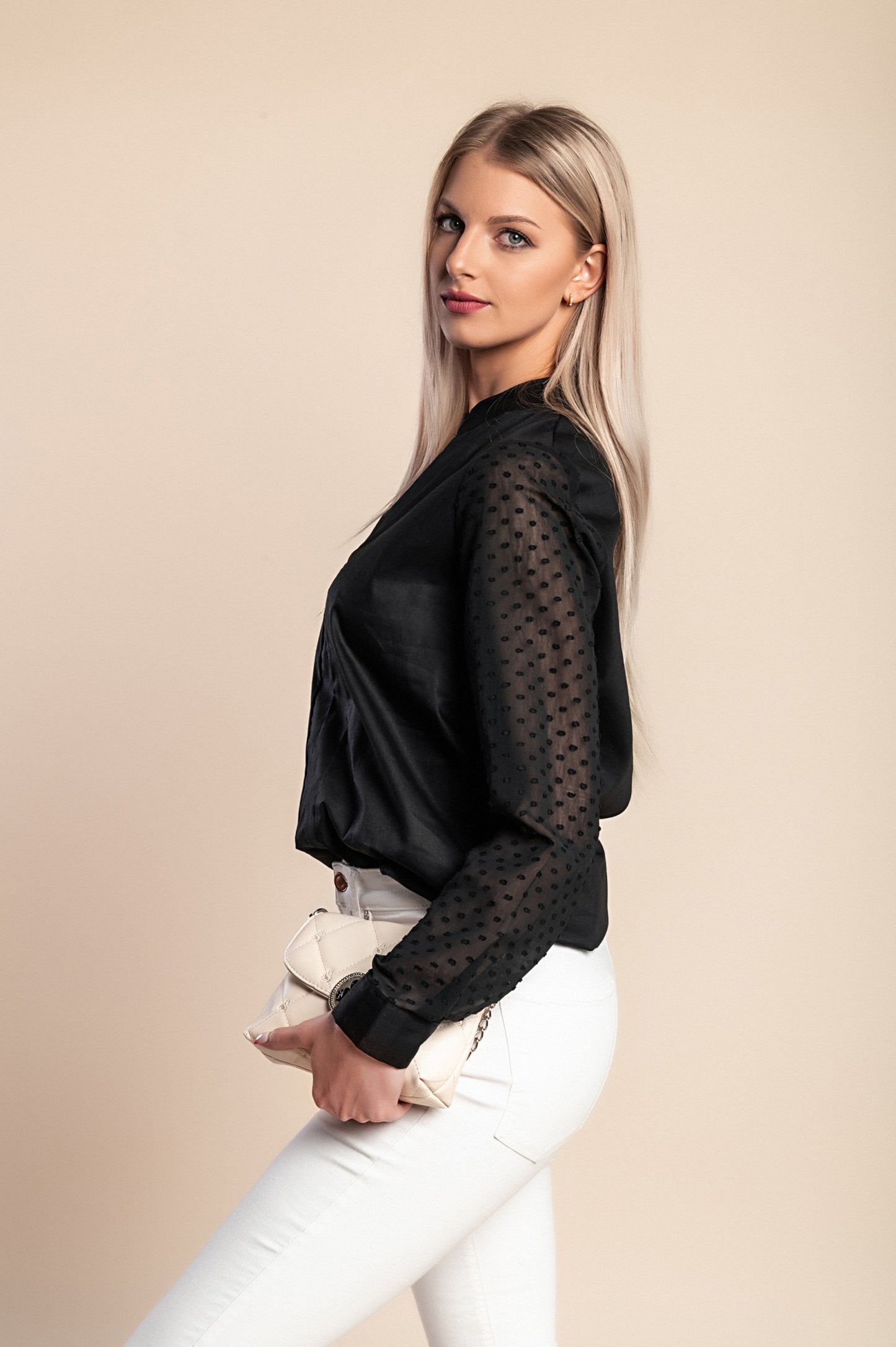 Camicetta con maniche trasparenti, bianca