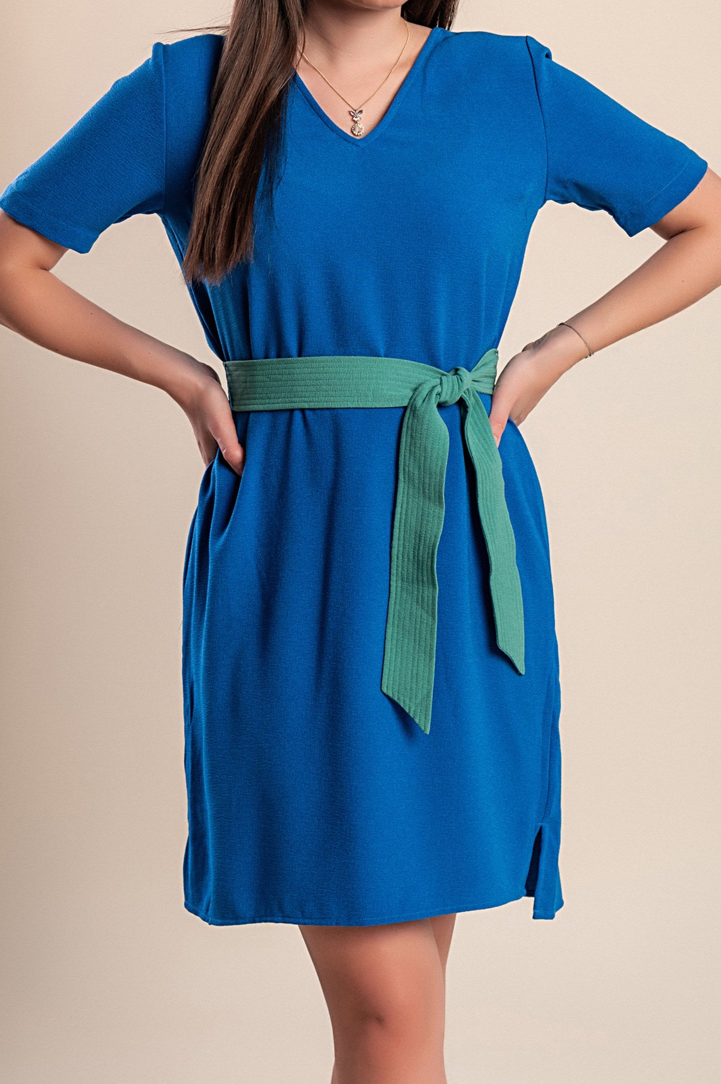 Mini abito con cintura, blu