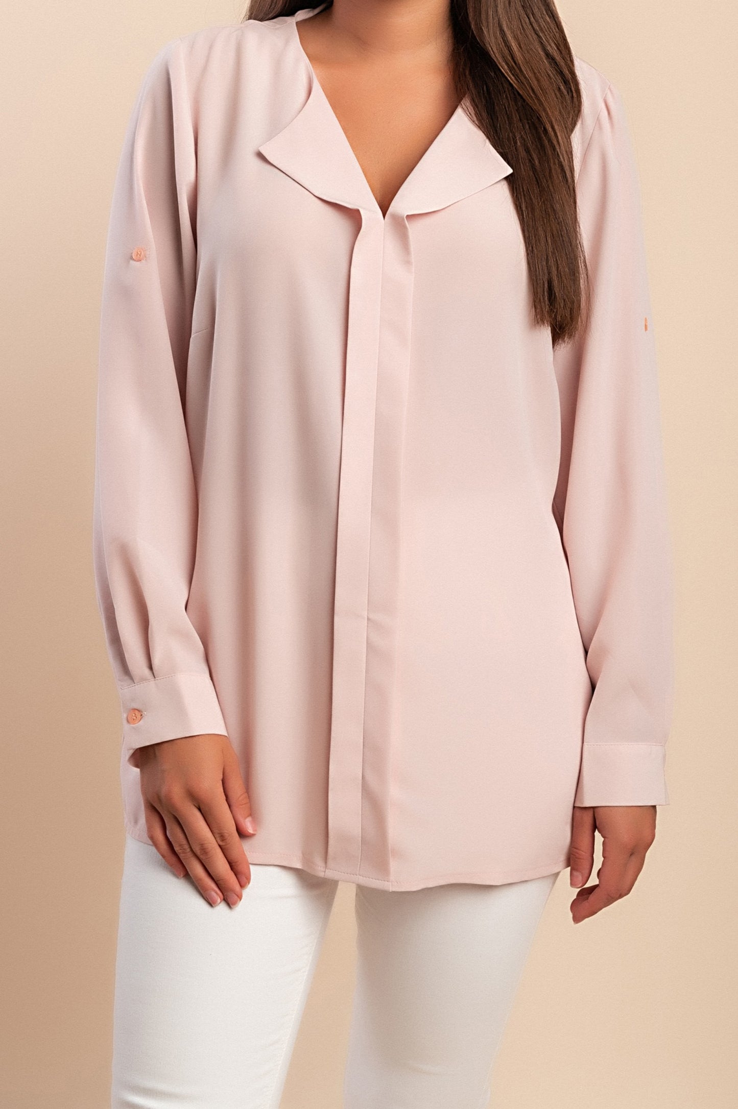 Camicetta a maniche lunghe taglie forti, rosa chiaro