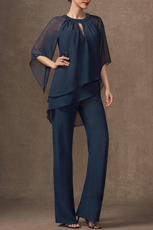 Elegante set tunica e pantaloni lunghi, blu scuro