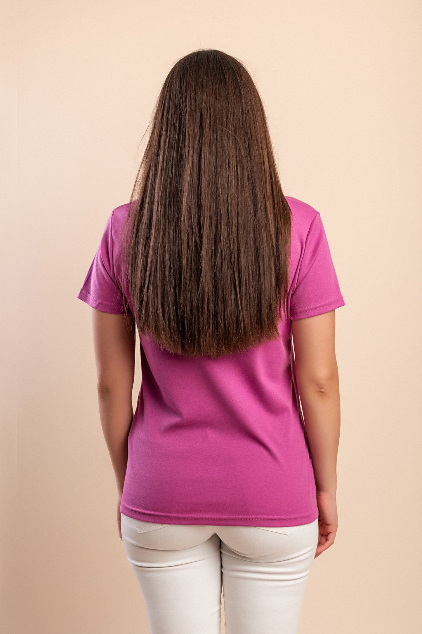 T-shirt in cotone con colletto, fucsia