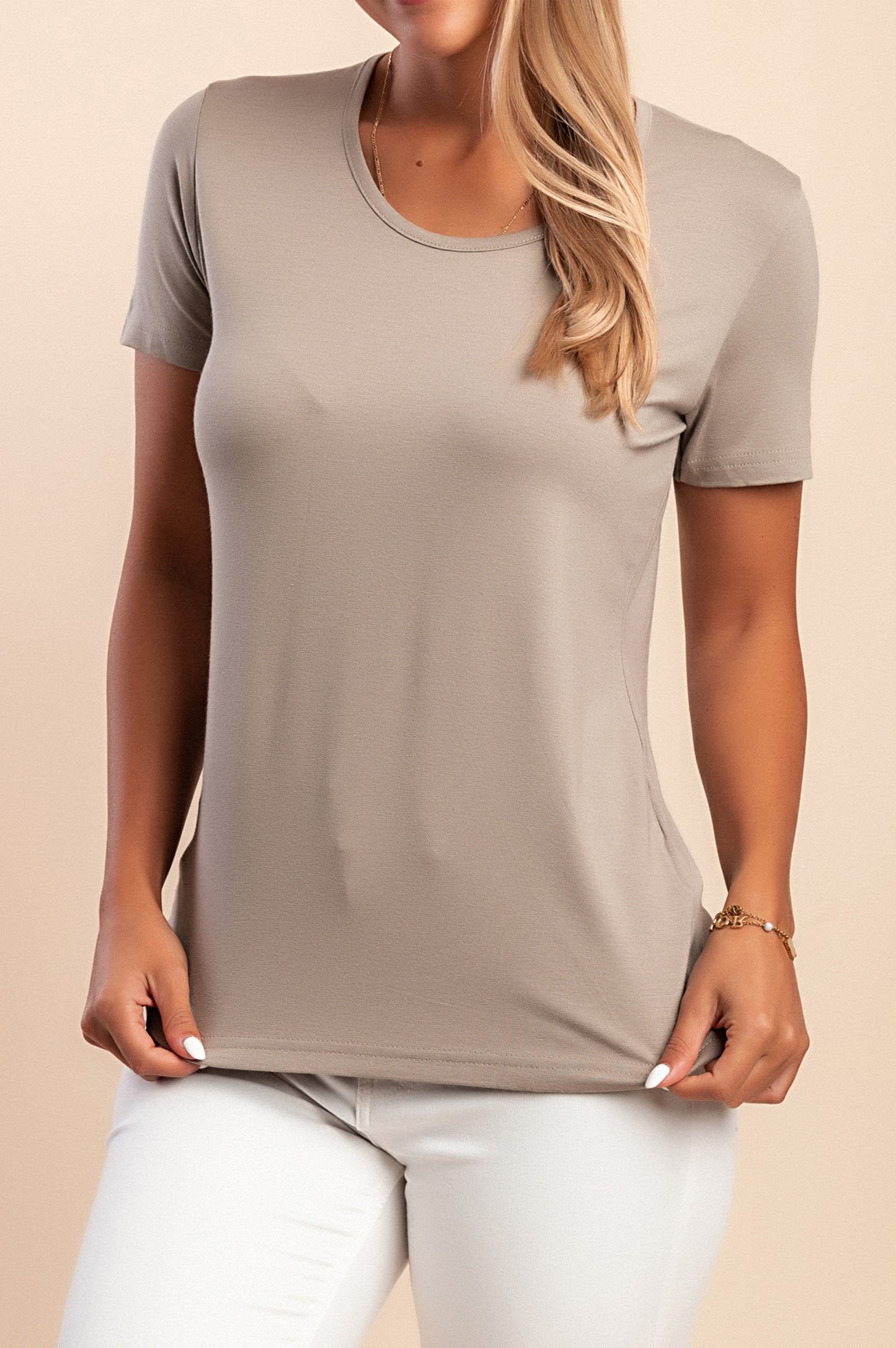 T-shirt in viscosa, beige