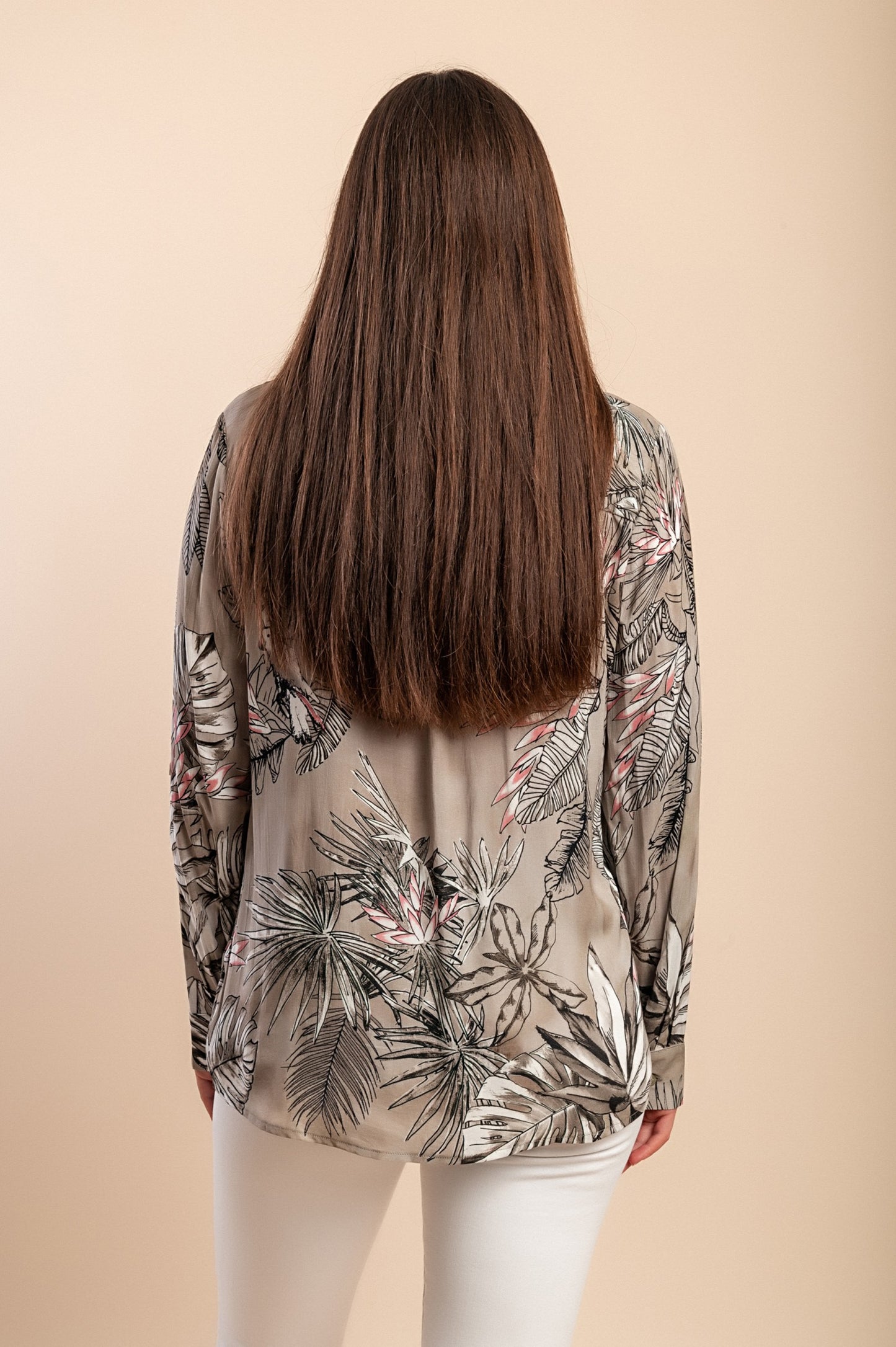 Blusa stampata taglie forti, verde oliva