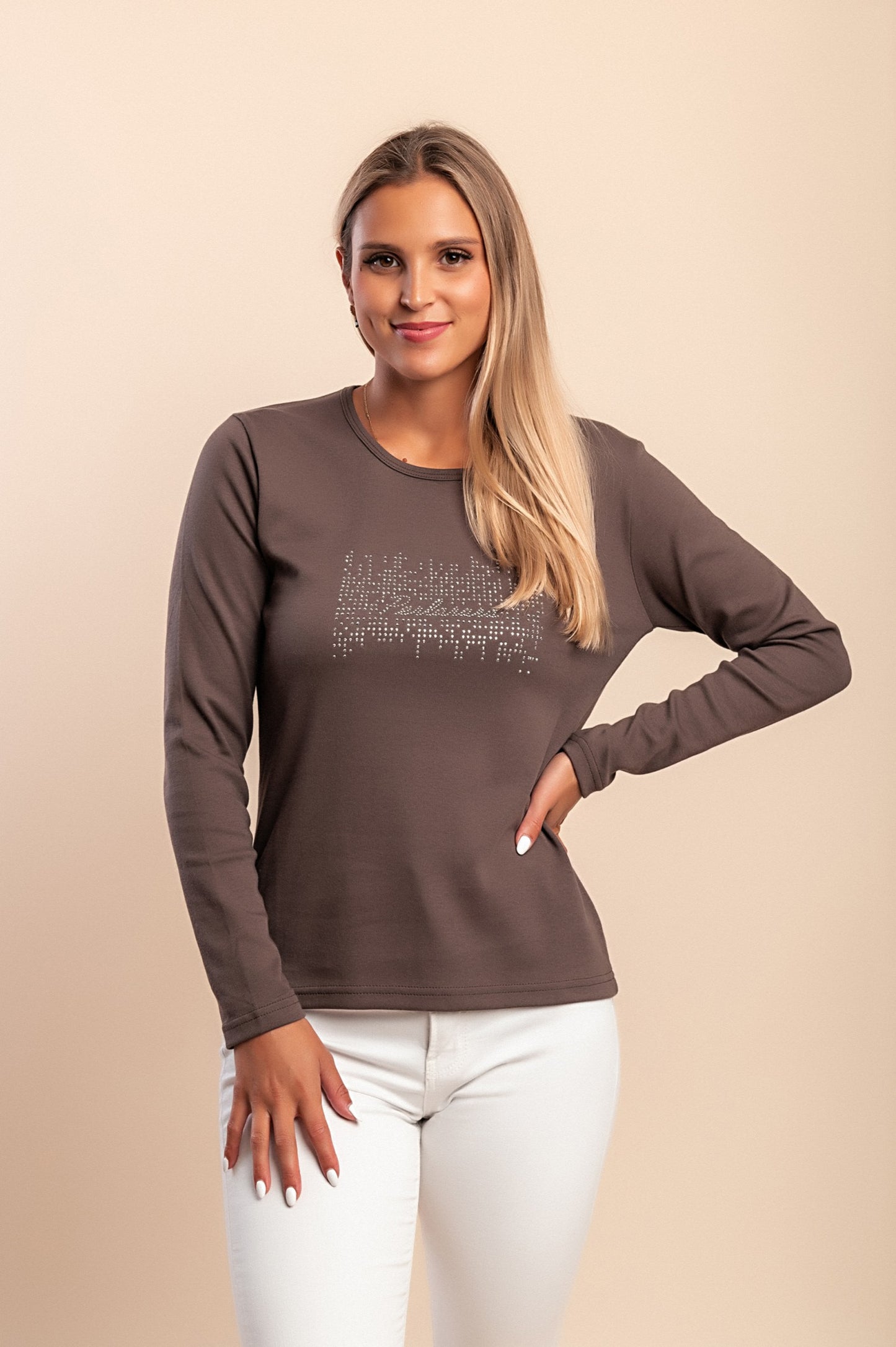 Maglia in cotone a maniche lunghe, marrone