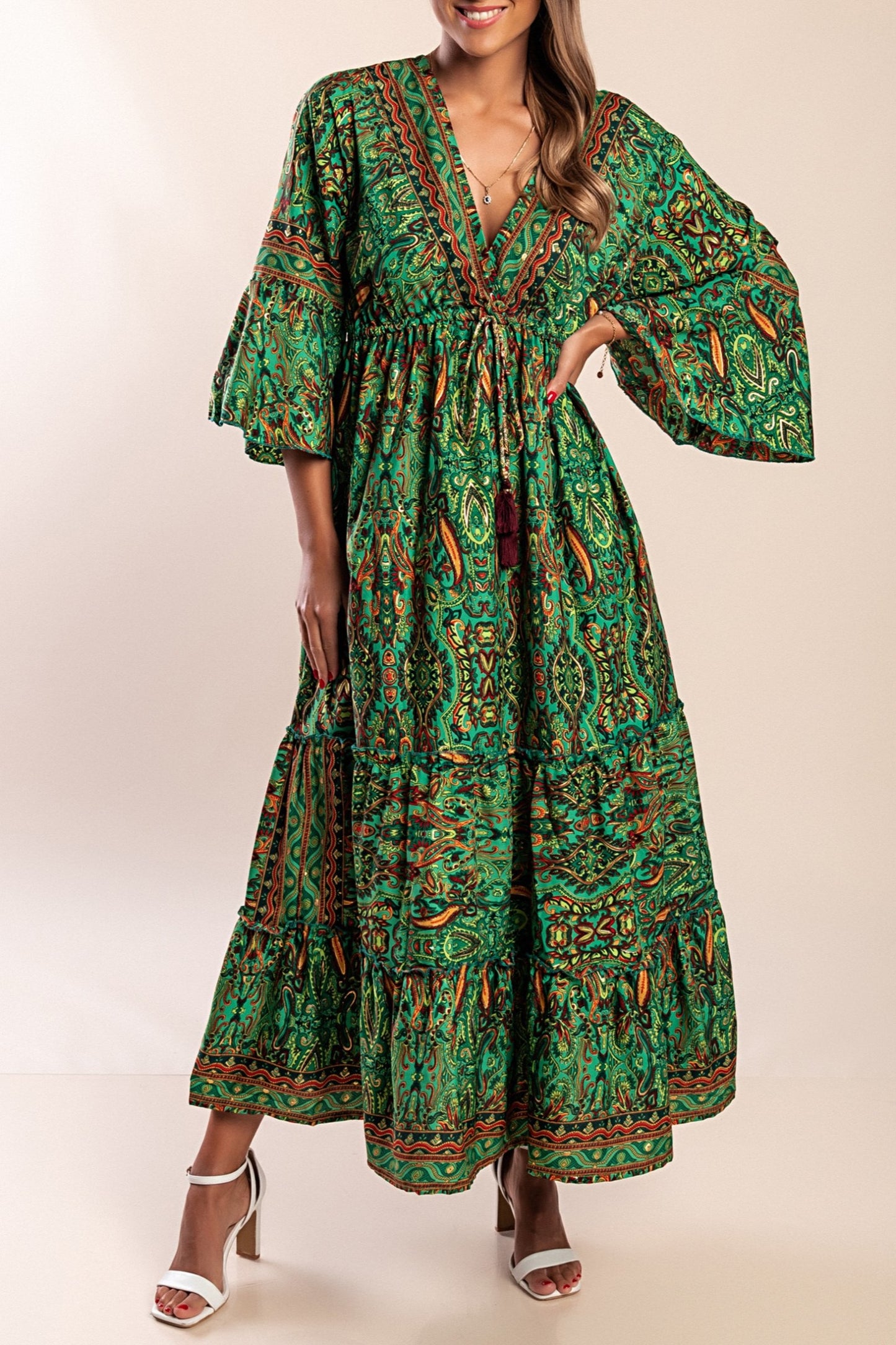 Abito maxi con stampa, blu