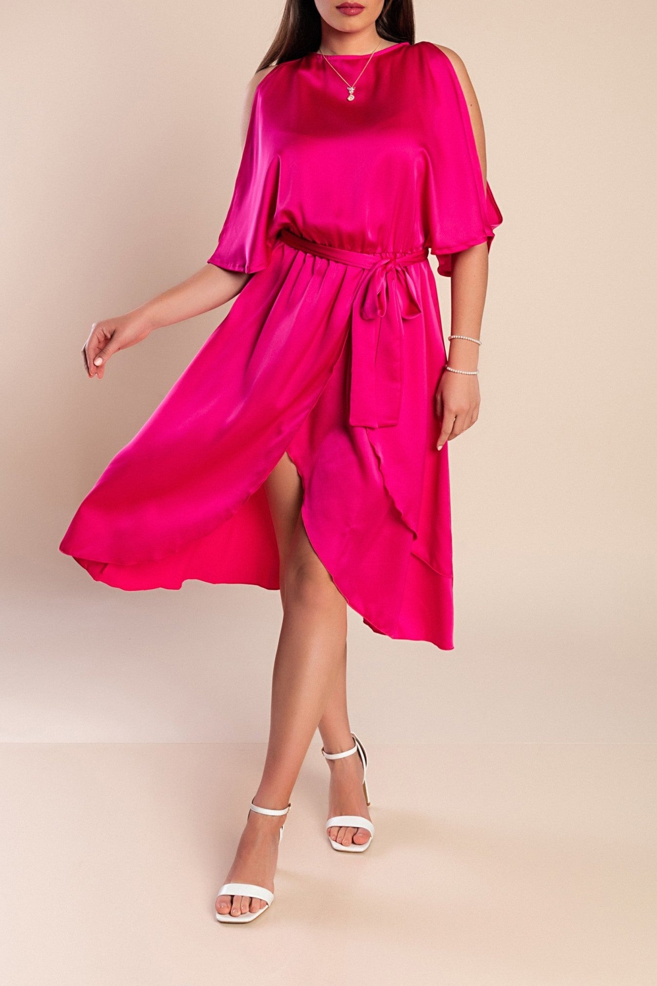 Elegante abito midi con cut-out Thiena, fucsia