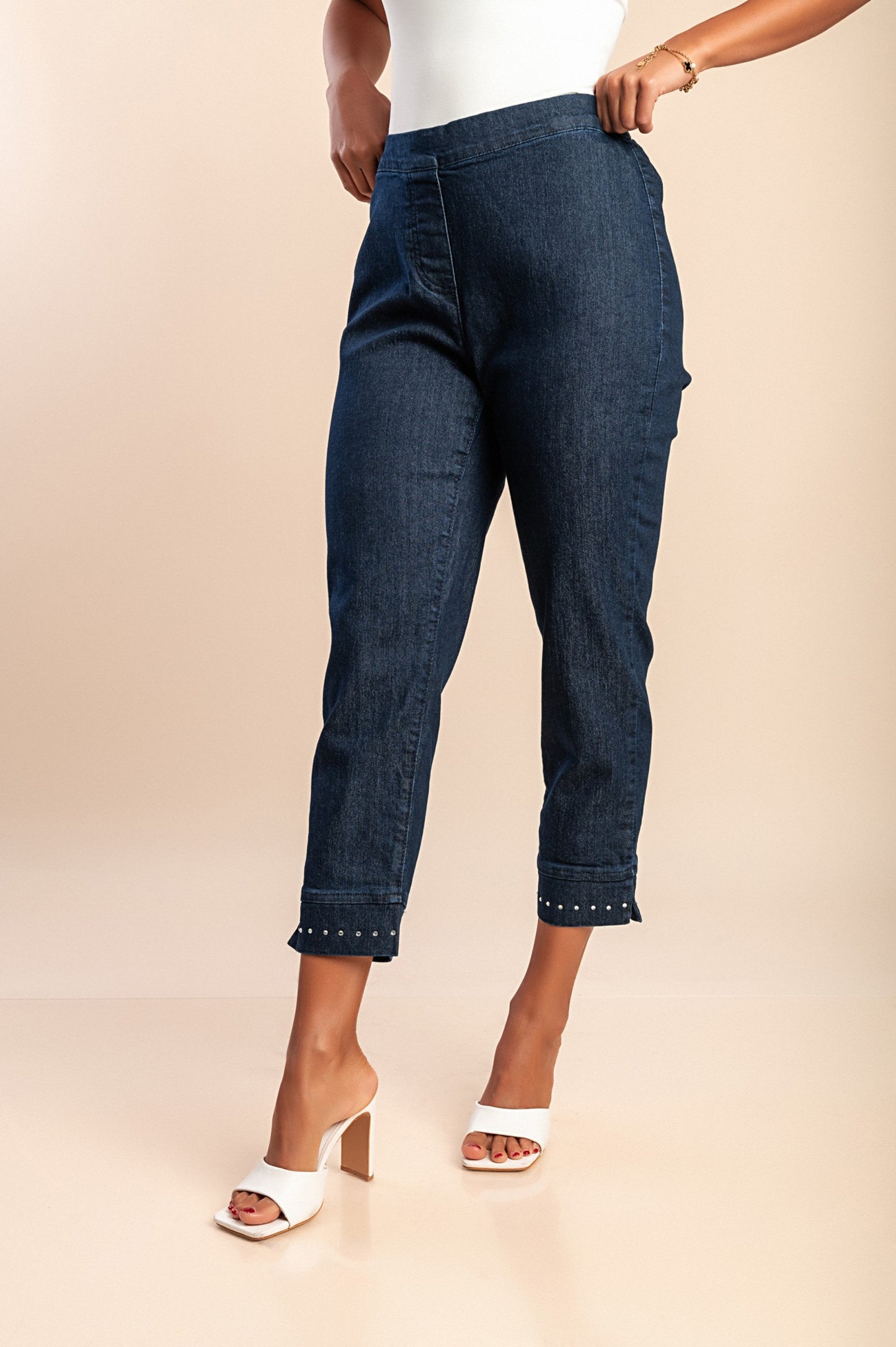 Jeans con rivetti decorativi, blu scuro