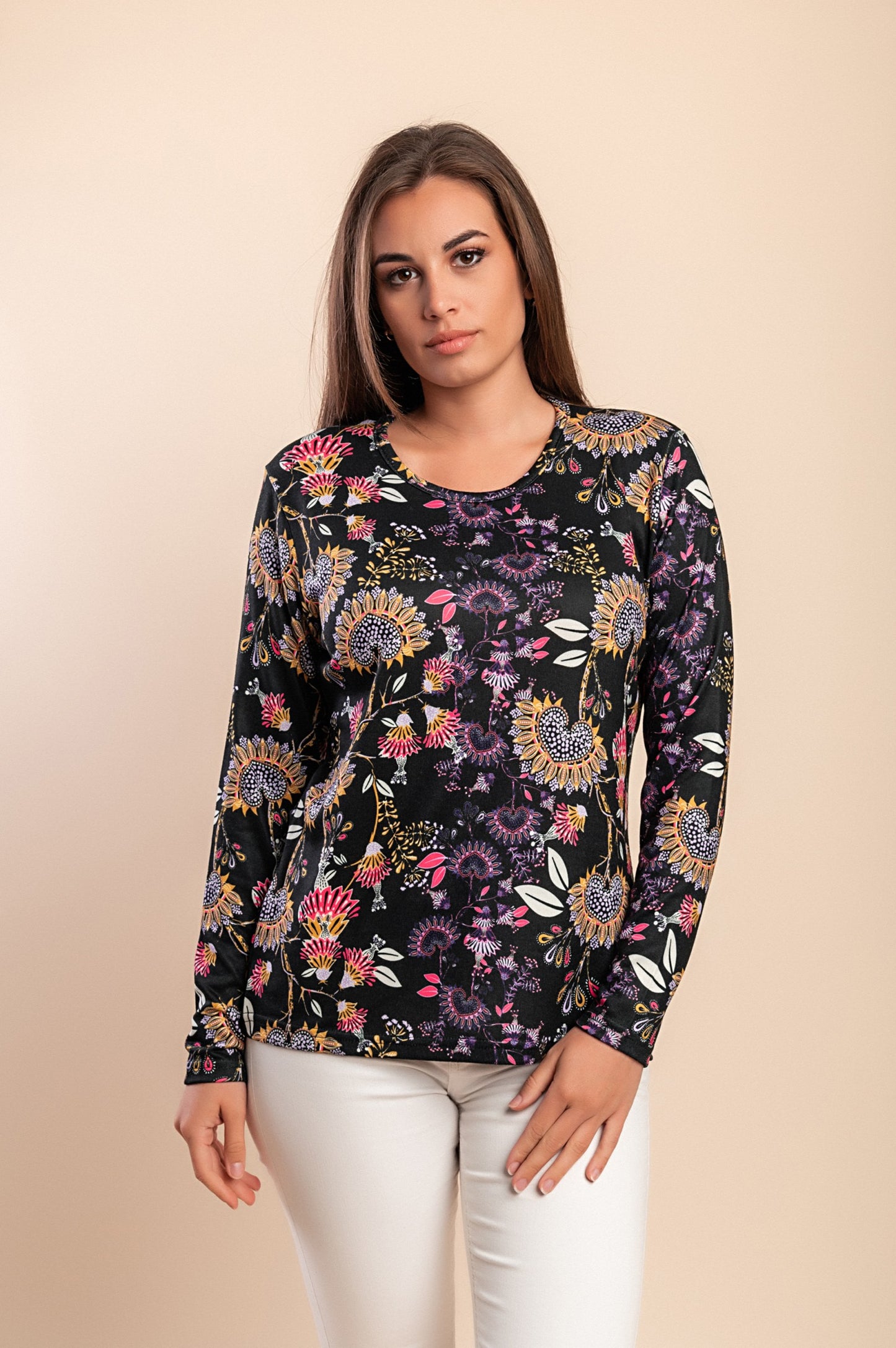 T-shirt a maniche lunghe con stampa, nera